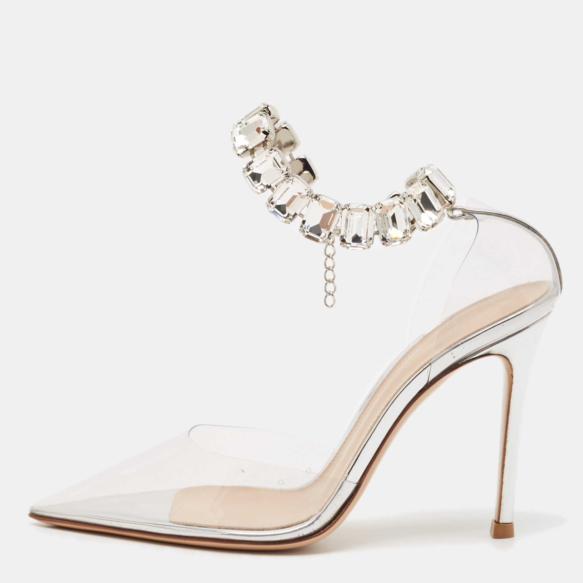 

Gianvito Rossi Transparent PVC Crystal Embellished Ankle Strap Pumps Size