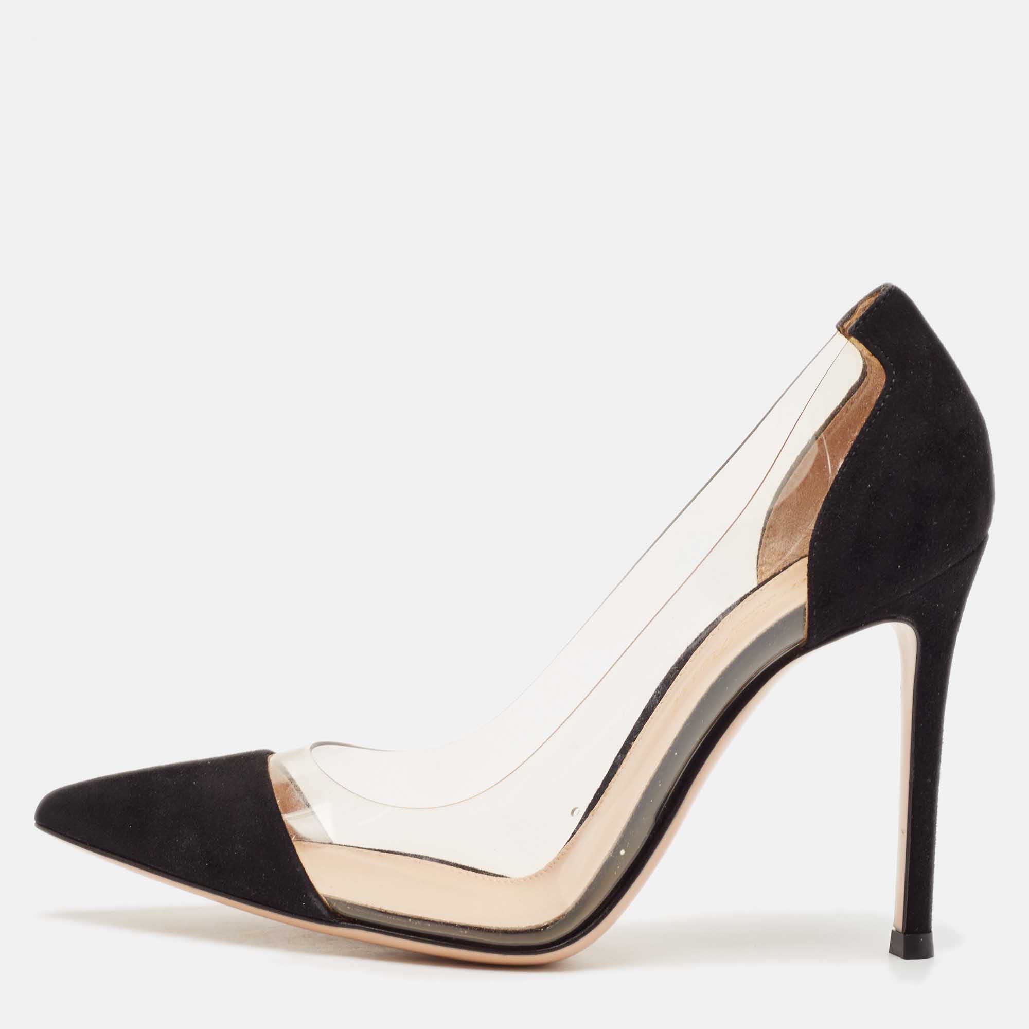 

Gianvito Rossi Black Suede and PVC Plexi Pumps Size