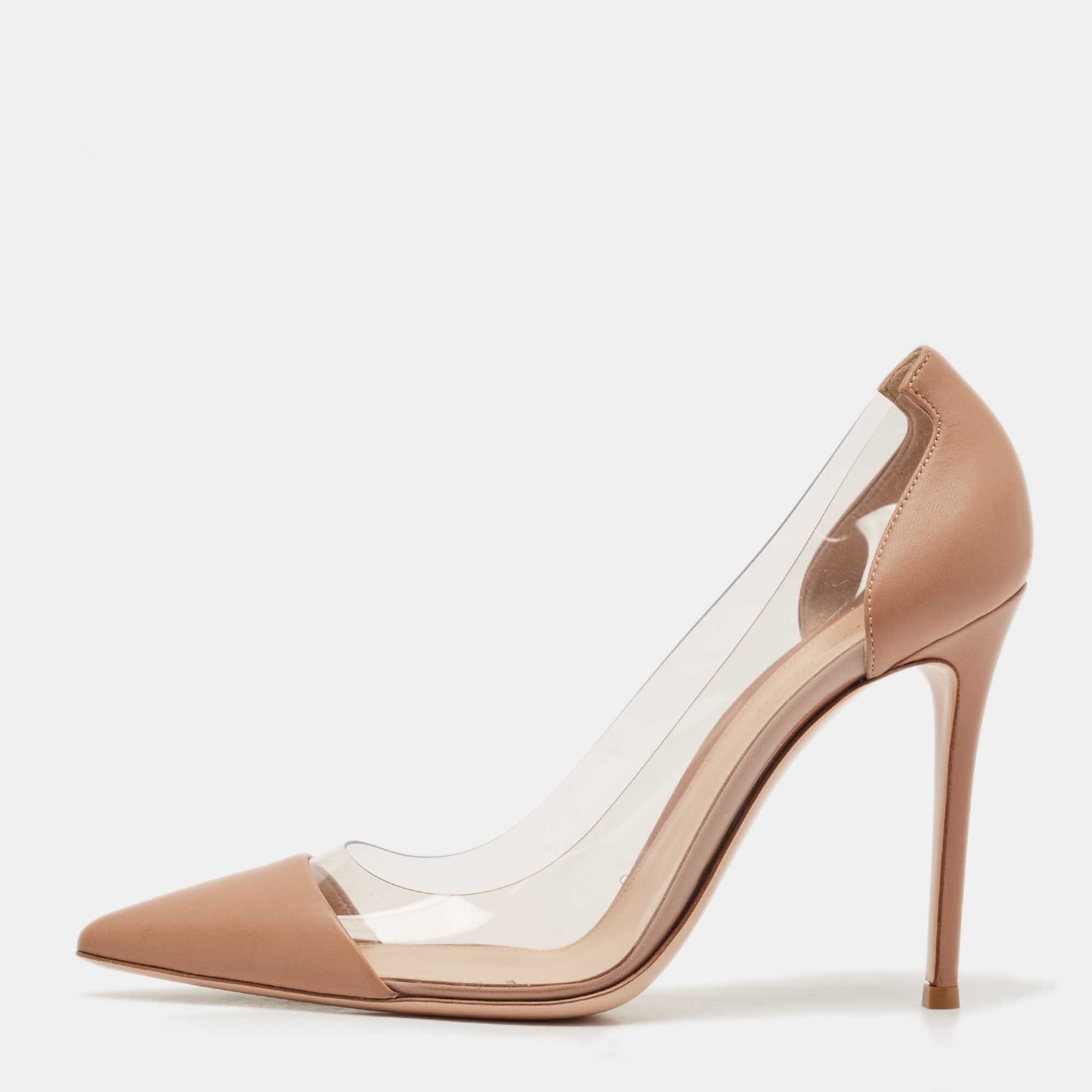 

Gianvito Rossi Beige Leather and PVC Plexi Pumps Size