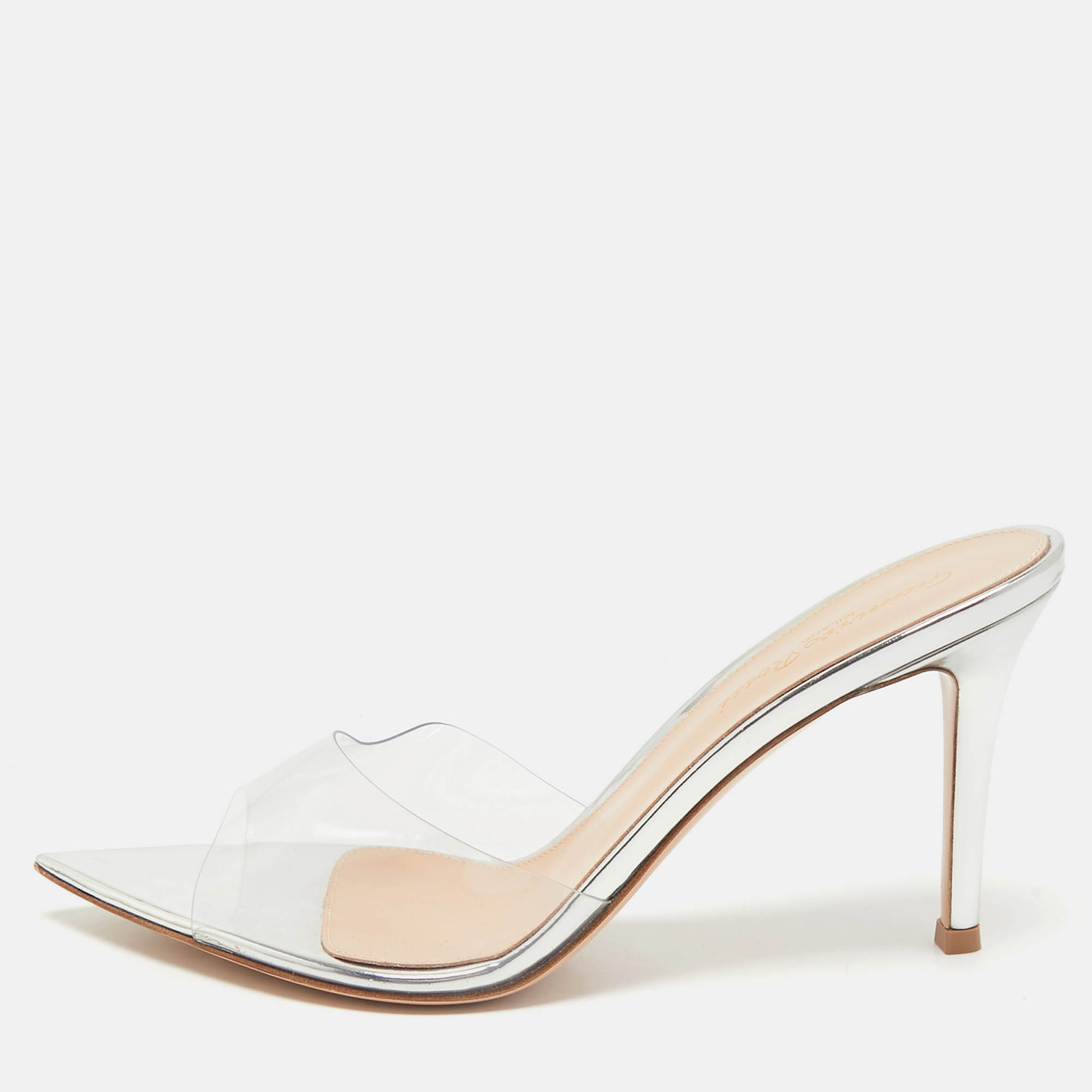 

Gianvito Rossi Silver PVC Plexi Illusions Slide Sandals Size