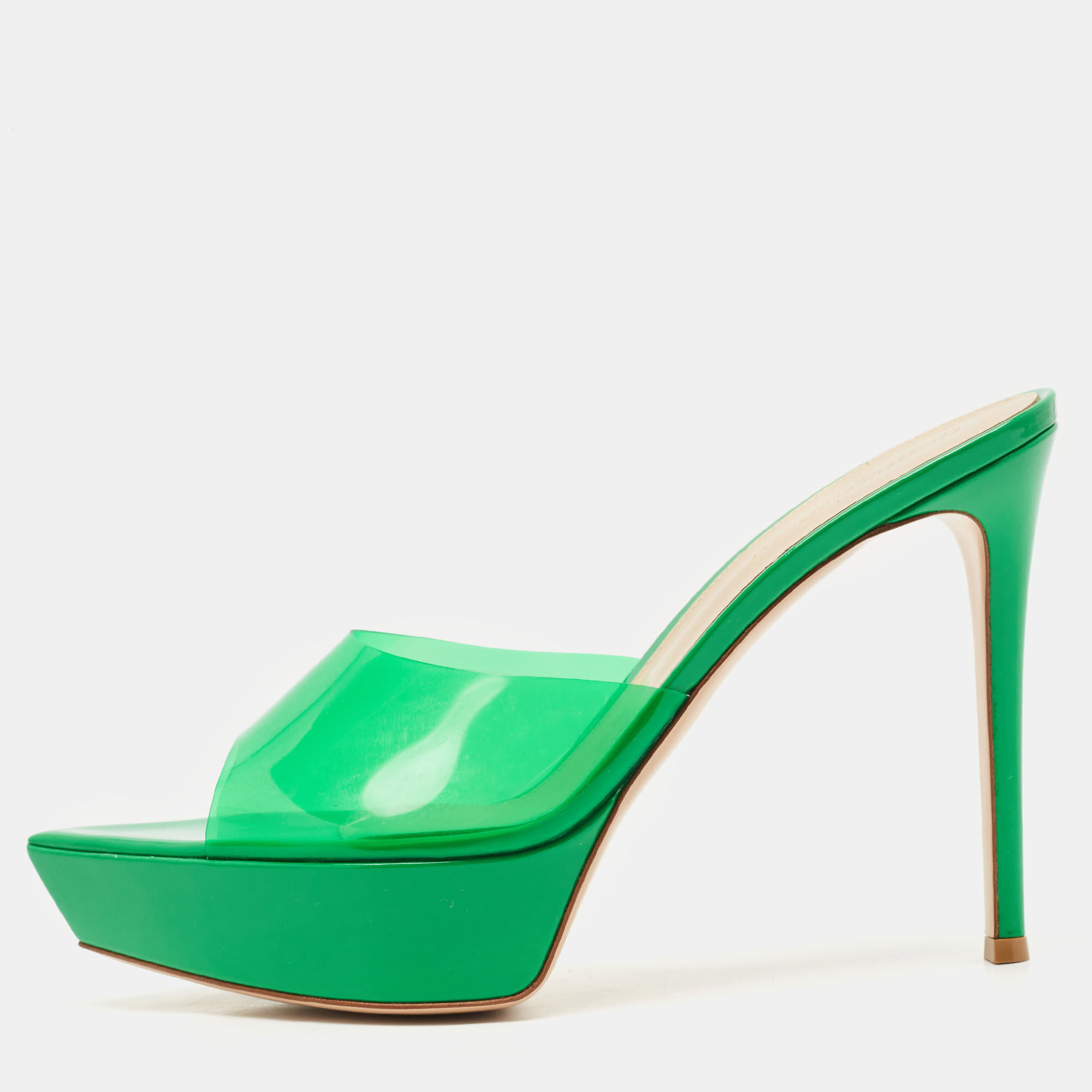 Pre-owned Gianvito Rossi Green Pvc Betty Platform Mules Size 41
