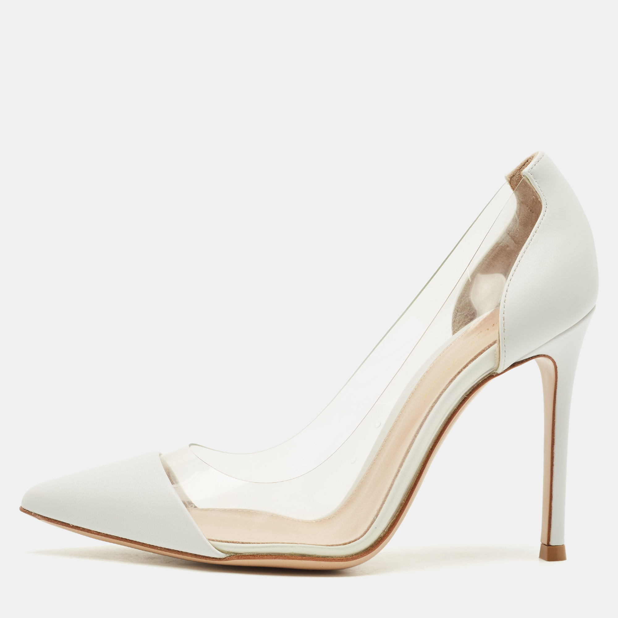 

Gianvito Rossi White Leather and PVC Plexi Pumps Size