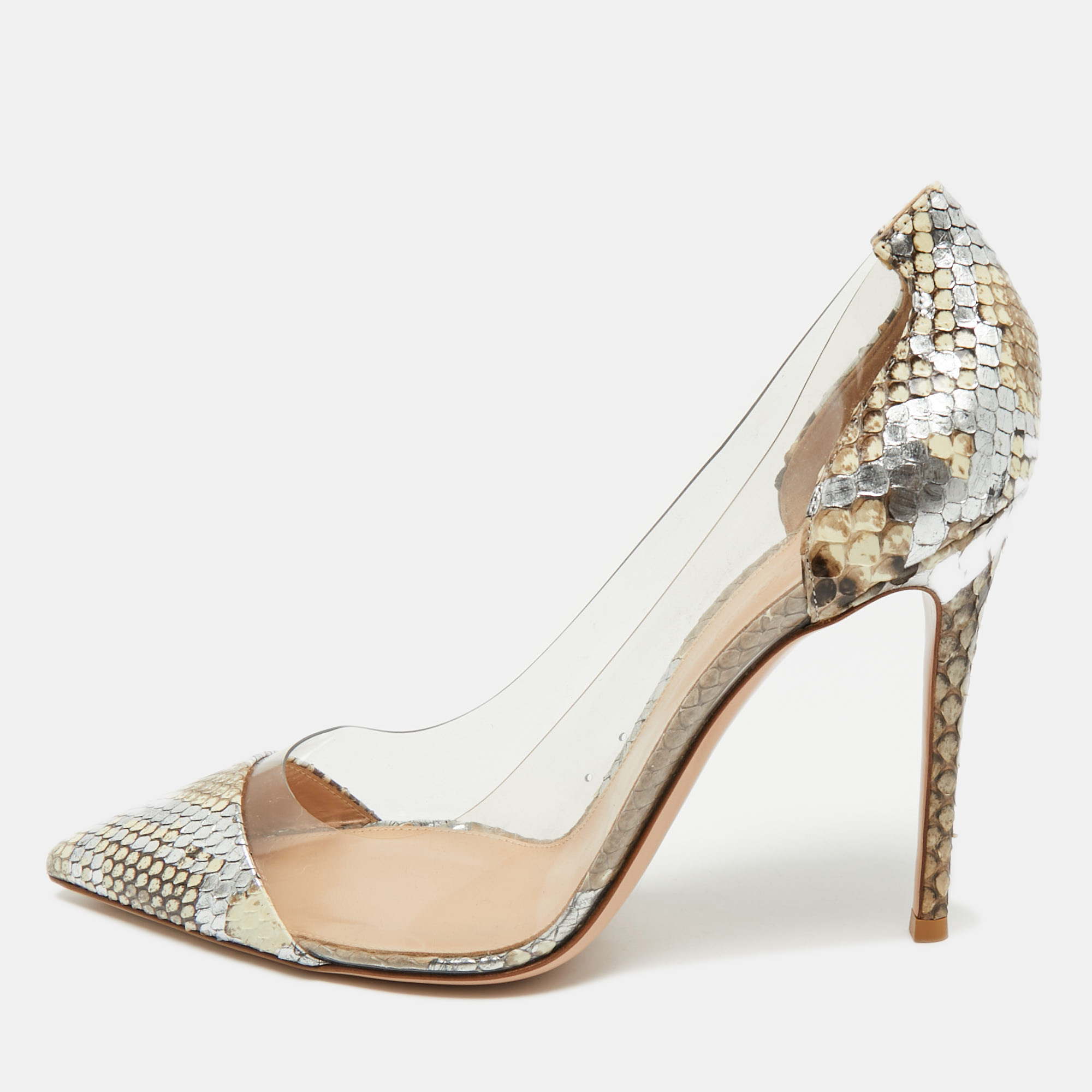 

Gianvito Rossi Beige/Transparent PVC and Python Leather Plexi Pumps Size