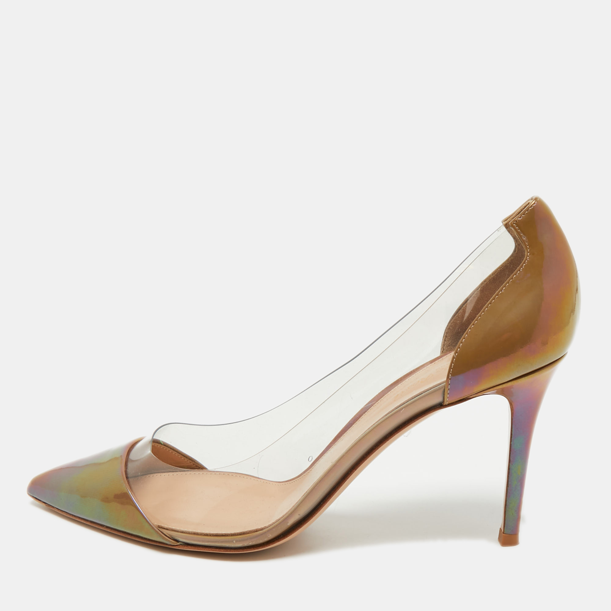 

Gianvito Rossi Brown/Transparent Patent Leather and PVC Plexi Pumps Size