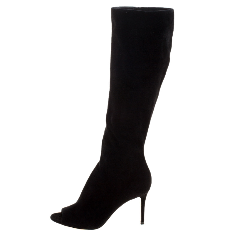 

Gianvito Rossi Black Suede Open Toe Knee High Boots Size