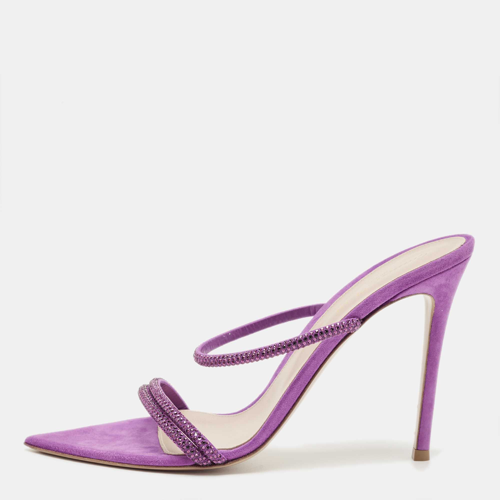 

Gianvito Rossi Purple Suede Crystal Embellished Cannes Sandals Size