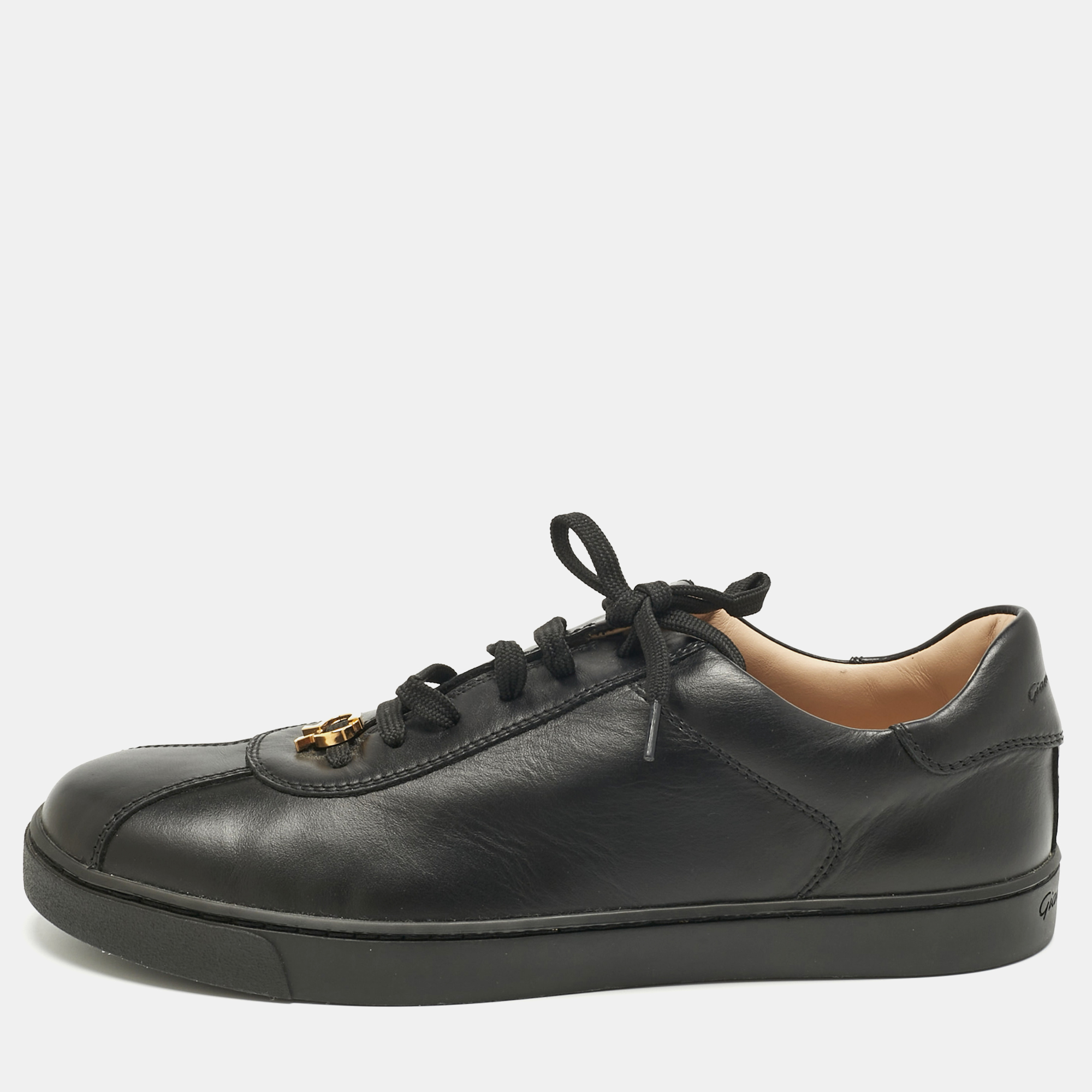 Pre-owned Gianvito Rossi Black Leather Ribbon Low Top Sneakers Size 37