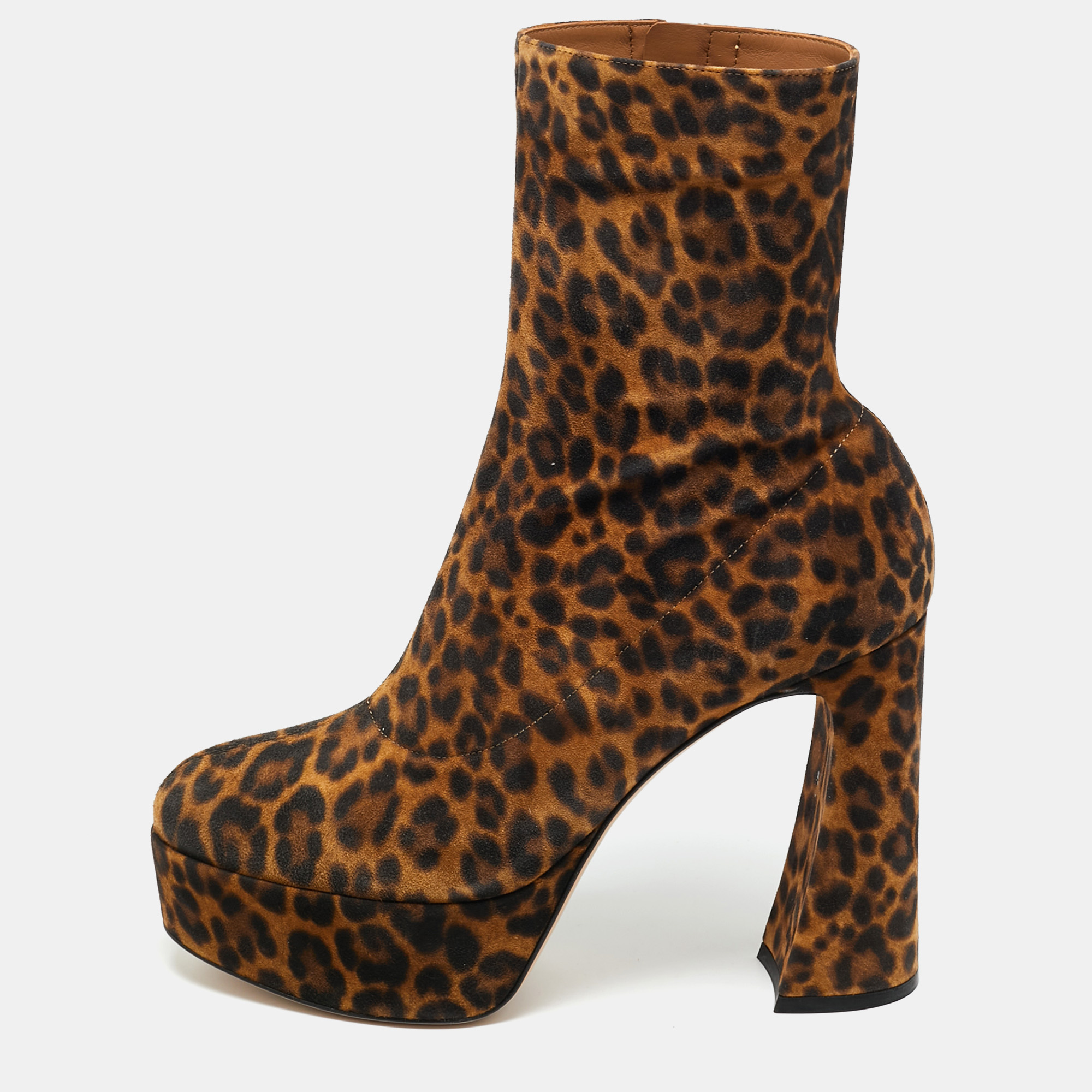 

Gianvito Rossi Brown Leopard Print Suede Holly Ankle Boots Size