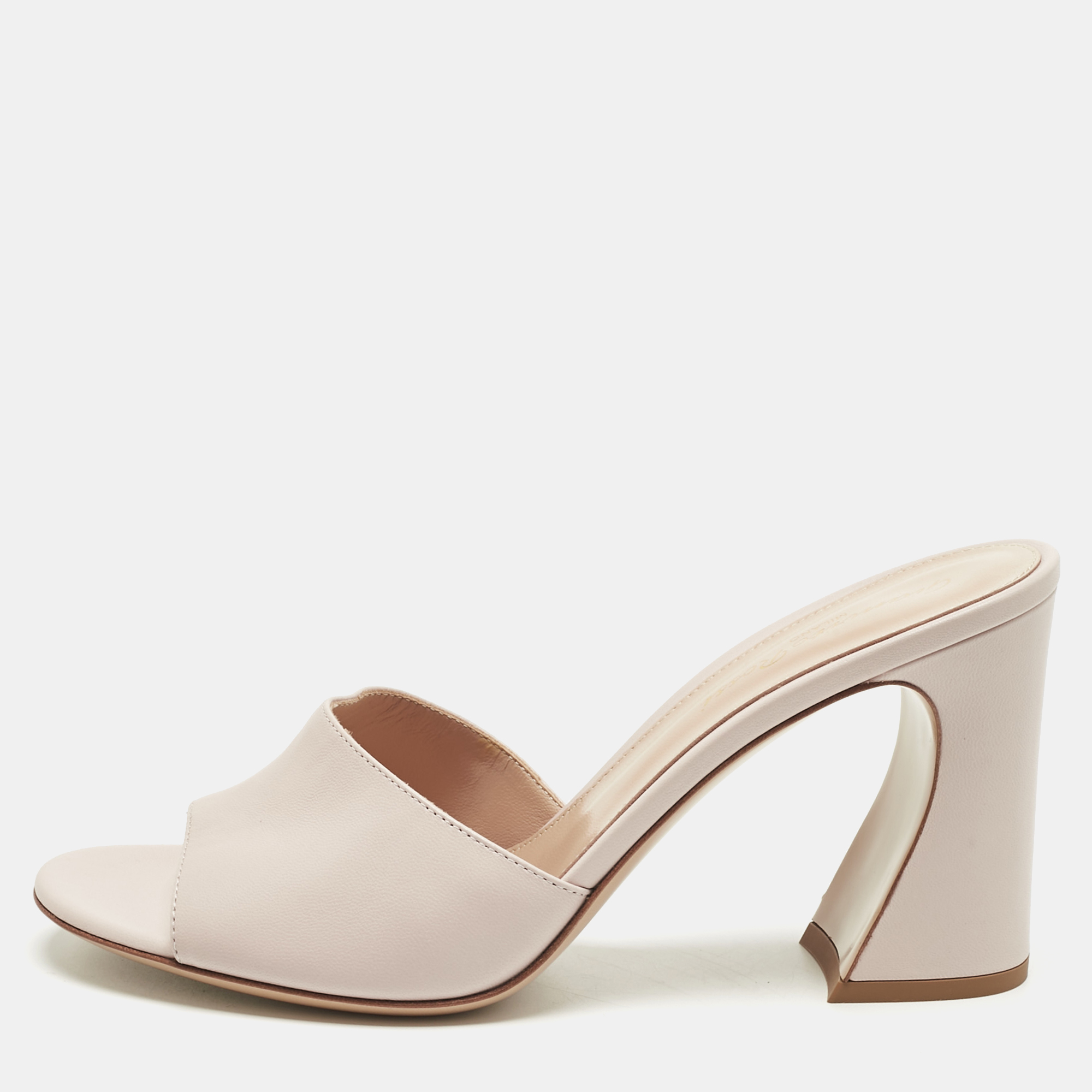 Pre-owned Gianvito Rossi Light Pink Leather Curved Heel Slide Sandals Size 38.5
