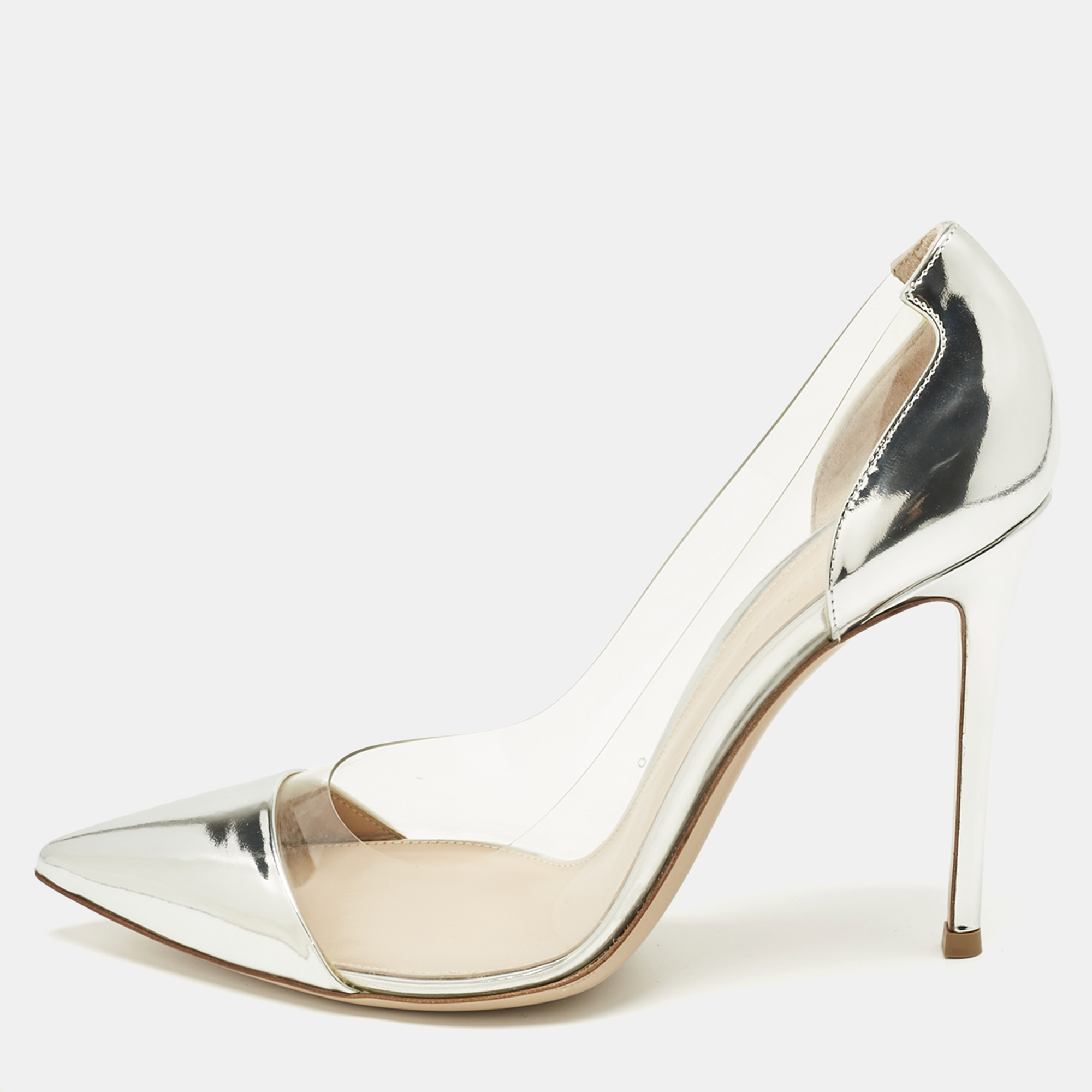 Pre-owned Gianvito Rossi Silver Patent Leather And Pvc Plexi Pumps Size 41