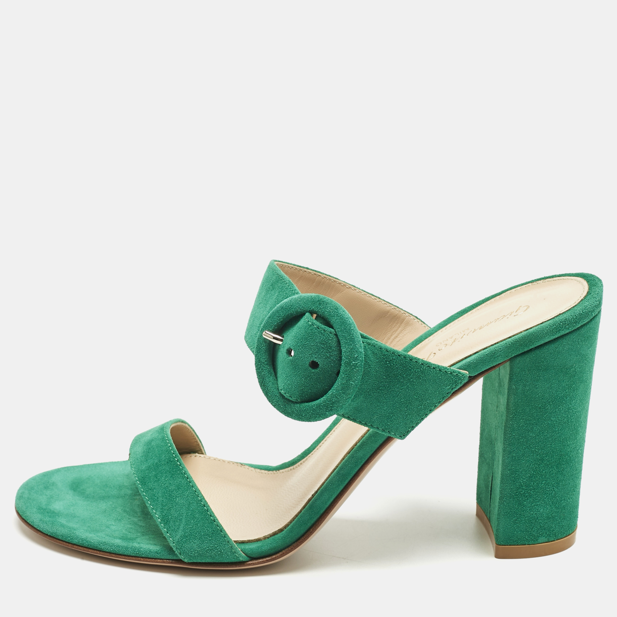 

Gianvito Rossi Green Suede Buckle Slide Sandals Size