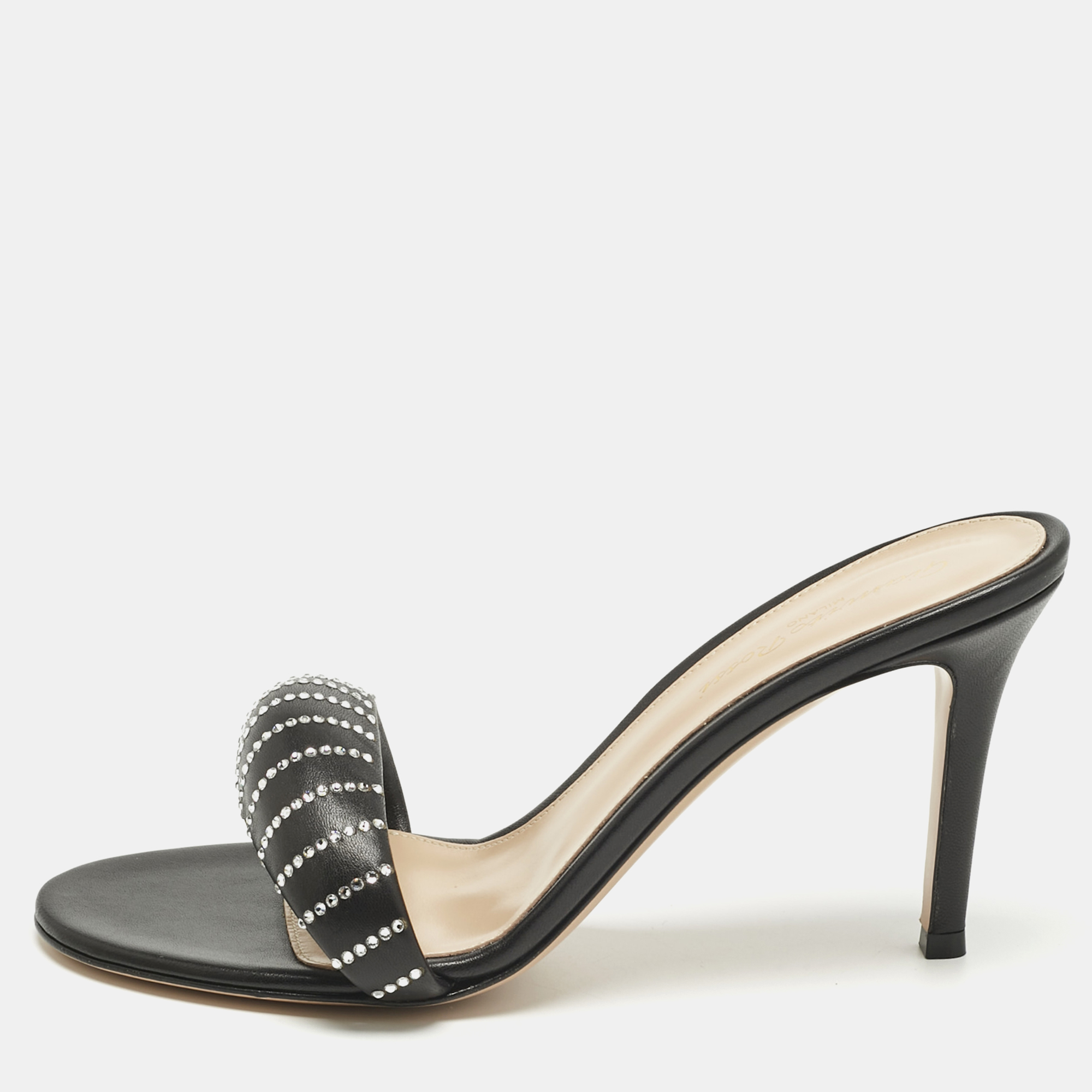 

Gianvito Rossi Black Leather Bijoux Crystal Sandals Size