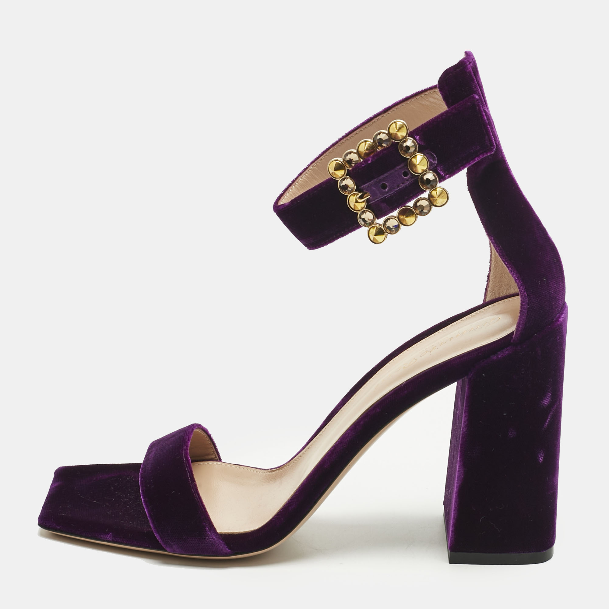 

Gianvito Rossi Purple Velvet Portofino Ankle Strap Sandals Size