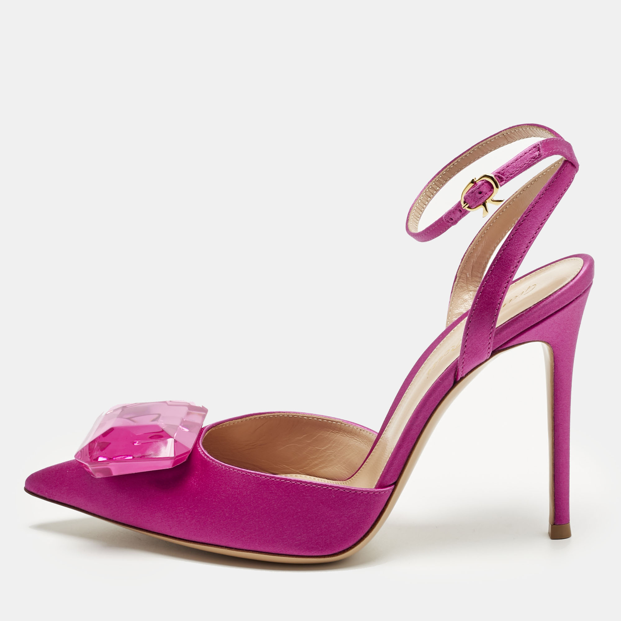 

Gianvito Rossi Fuchsia Satin Jaipur Ankle Strap Pumps Size, Pink