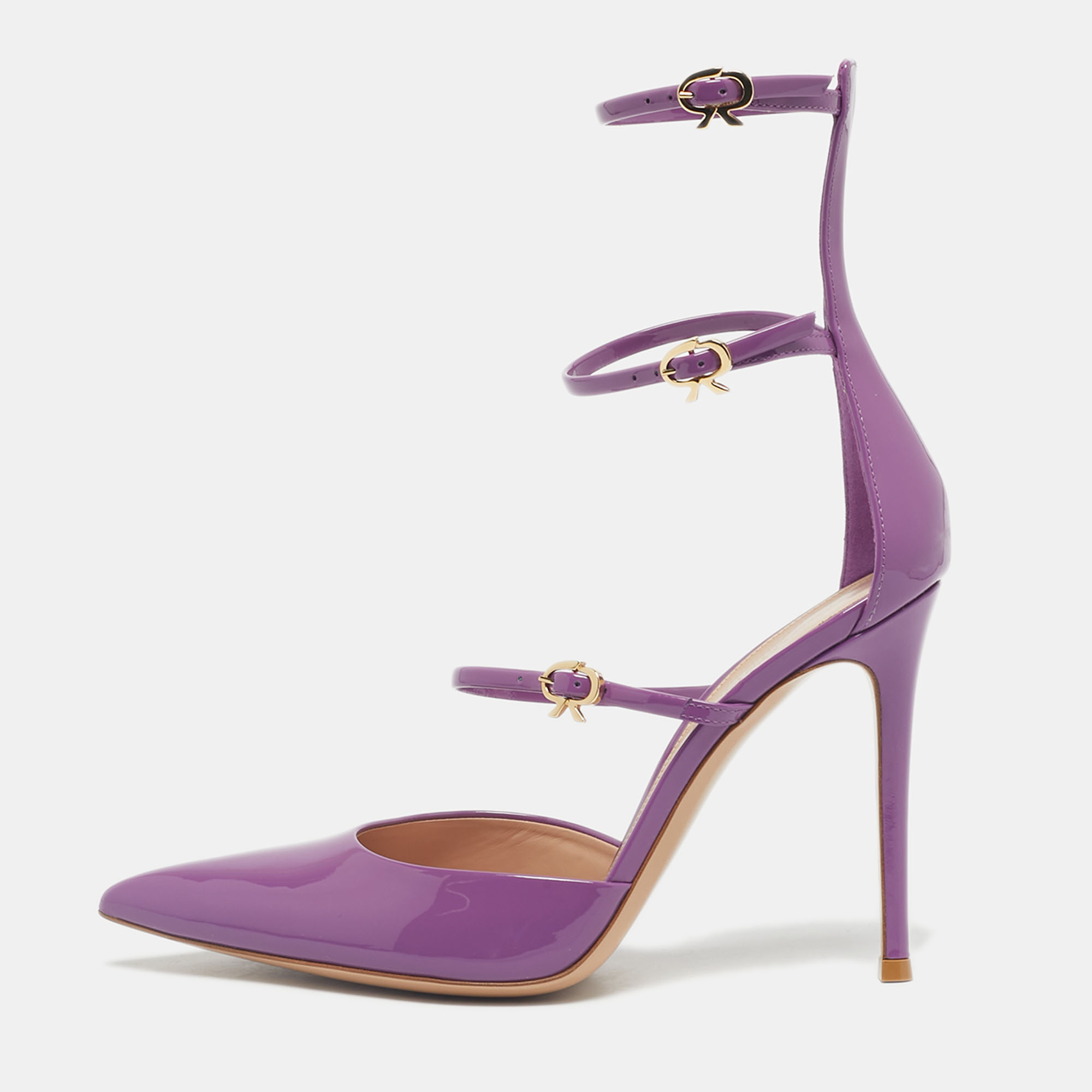 

Gianvito Rossi Purple Patent Leather Ribbon Uptown Pumps Size