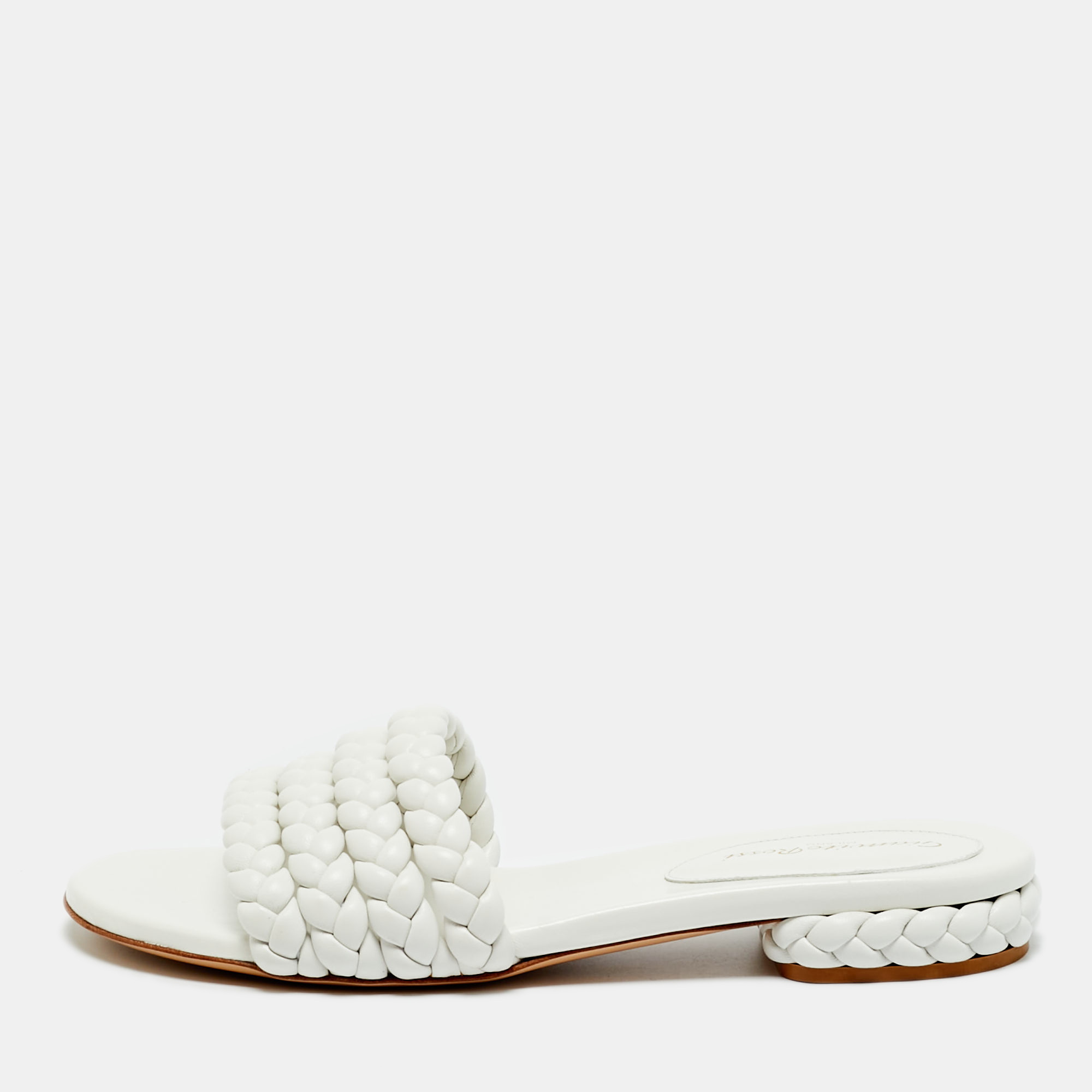 Pre-owned Gianvito Rossi White Braided Leather Flat Slides Size 38.5