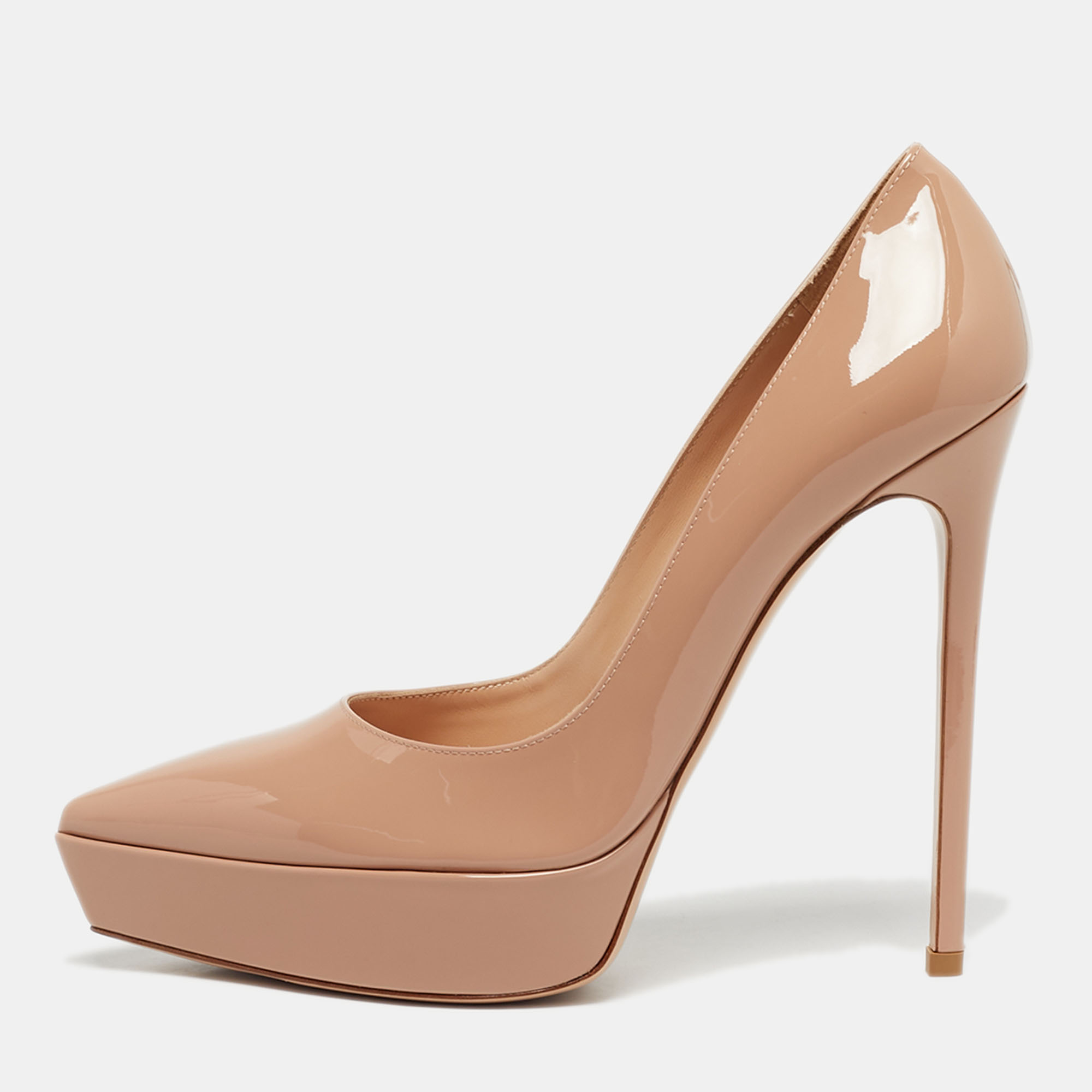 Pre-owned Gianvito Rossi Beige Patent Leather Dasha Platform Pumps Size 41 In Sand