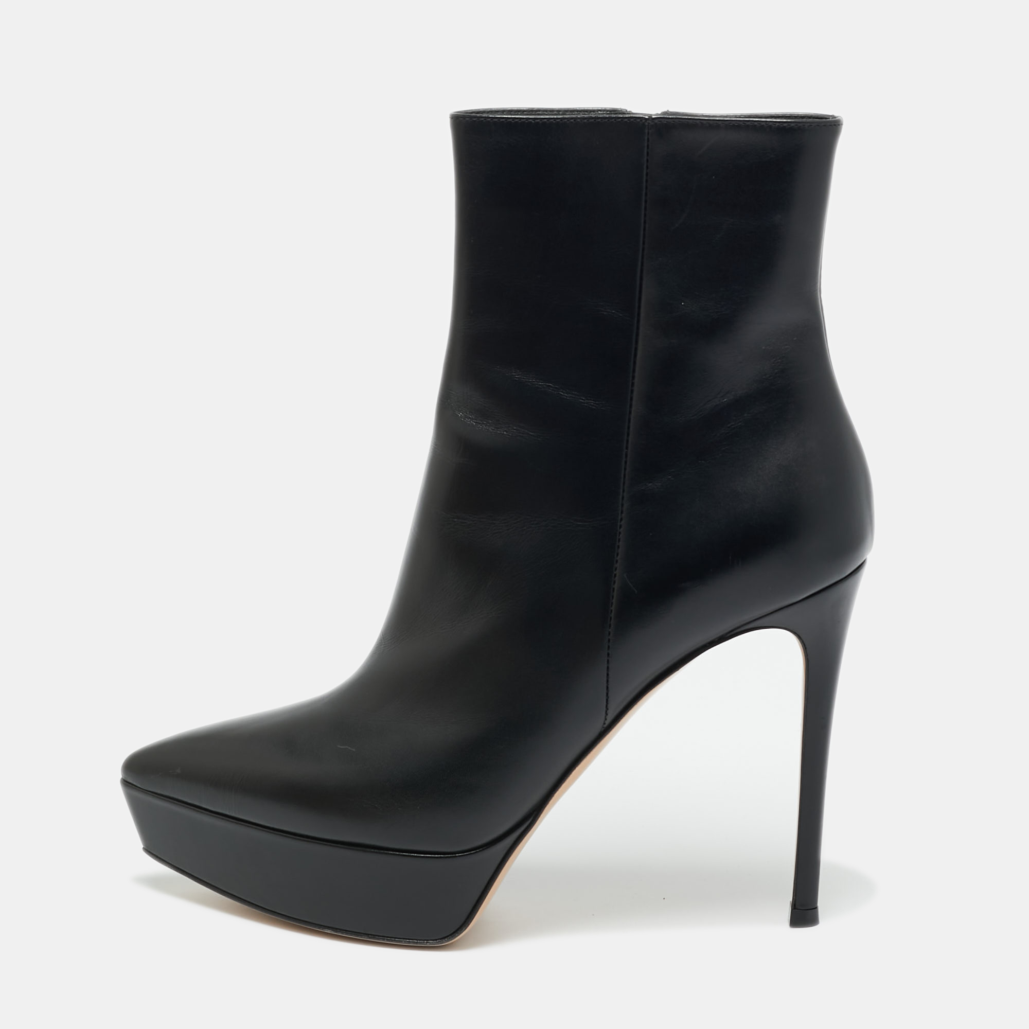 Pre-owned Gianvito Rossi Black Leather Dasha Platform Booties Size 39.5