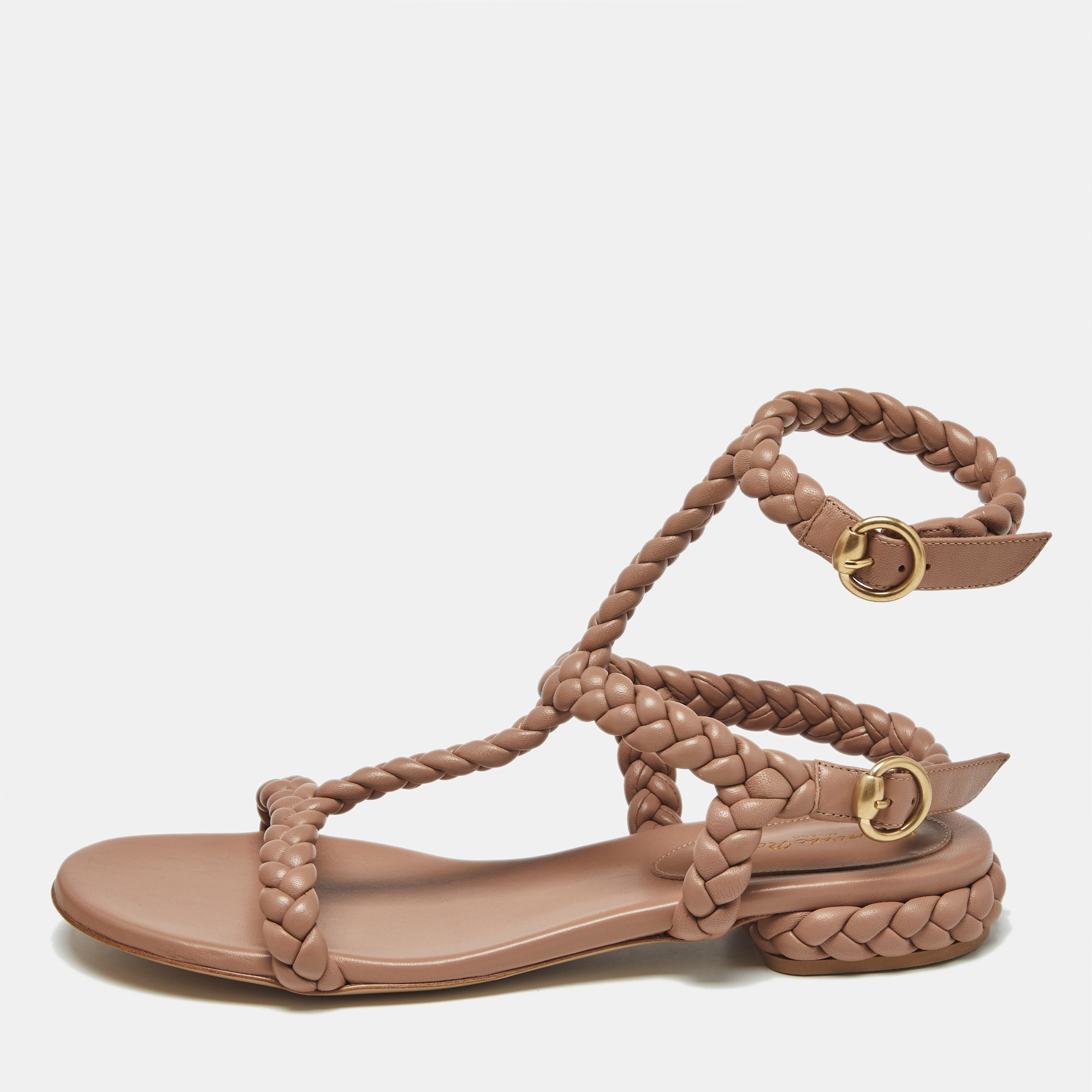 

Gianvito Rossi Dusty Pink Braided Leather Sorrento Sandals Size