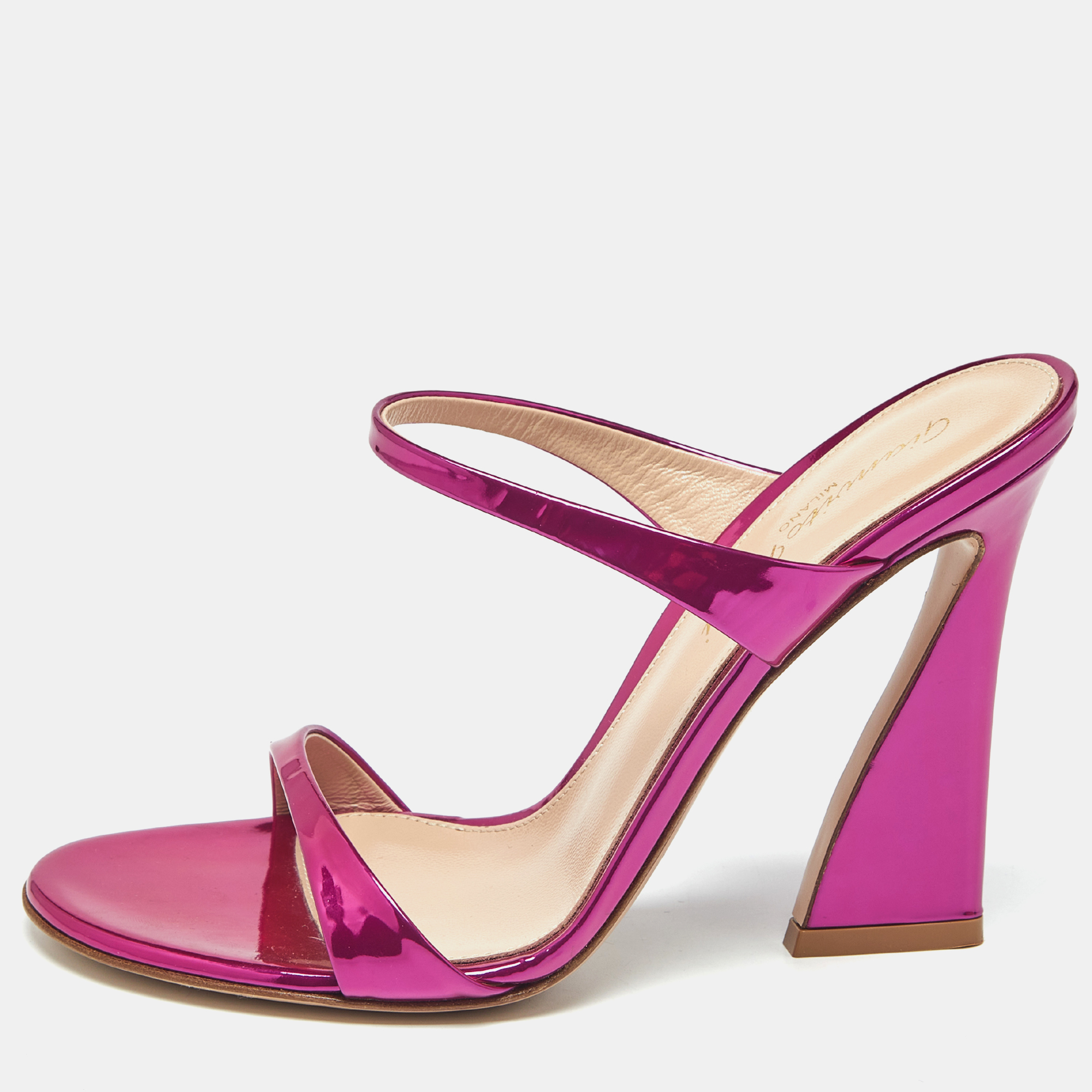 

Gianvito Rossi Metallic Pink Leather Aura Sandals Size