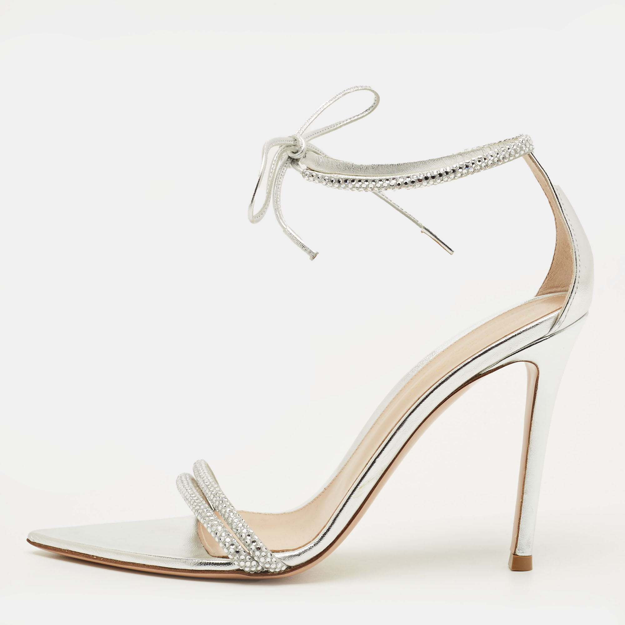 

Gianvito Rossi Montecarlo Size  Silver Leather Ankle Strap Sandals