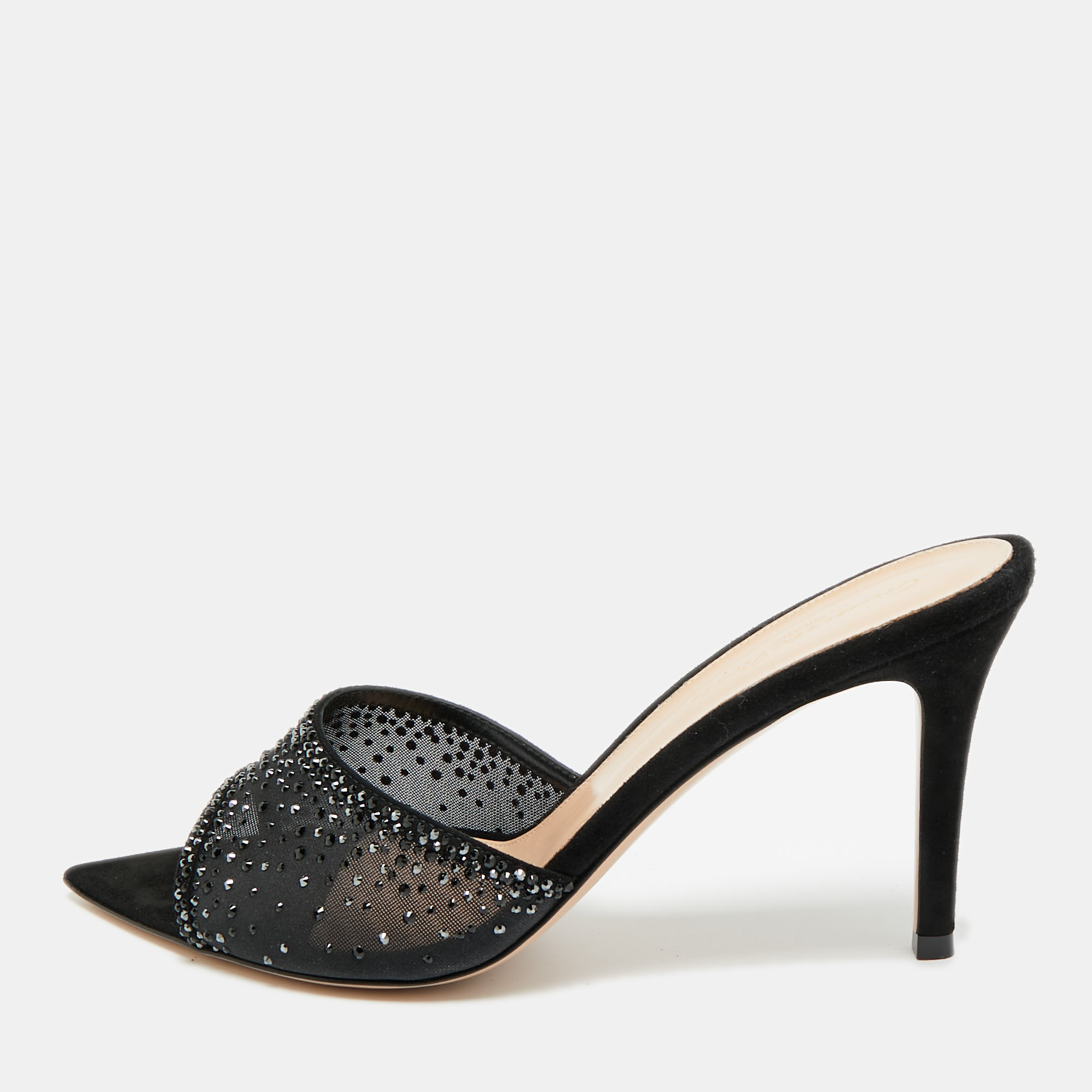 

Gianvito Rossi Rania Size  Black Mesh and Suede Mules