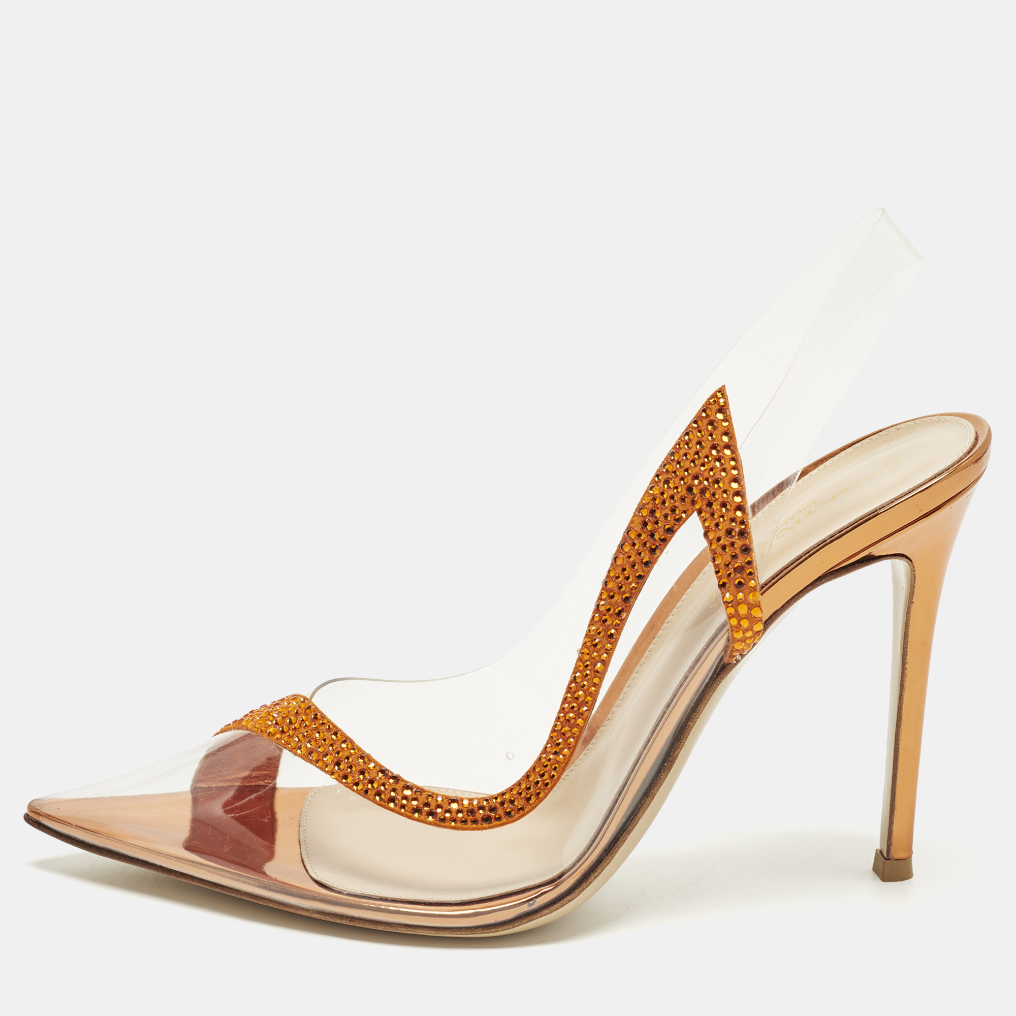 

Gianvito Rossi Hortensia Size  Transparent/Orange PVC and Suede Pumps
