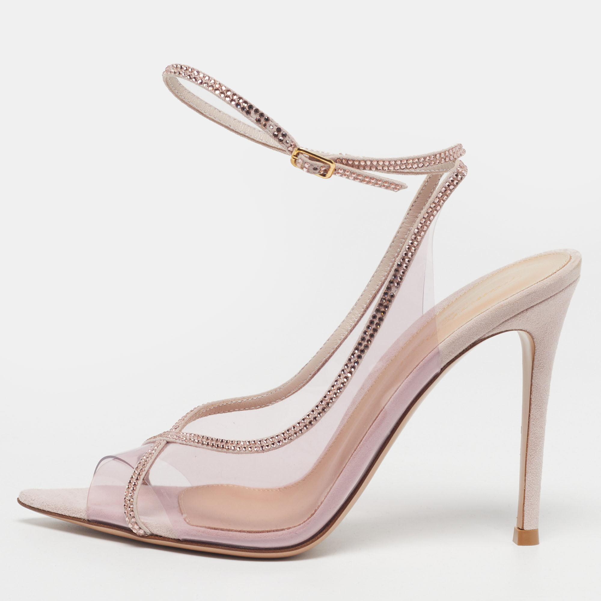 

Gianvito Rossi Crystelle Size  Pink/Transparent PVC and Suede Peep Toe Slingback Pumps