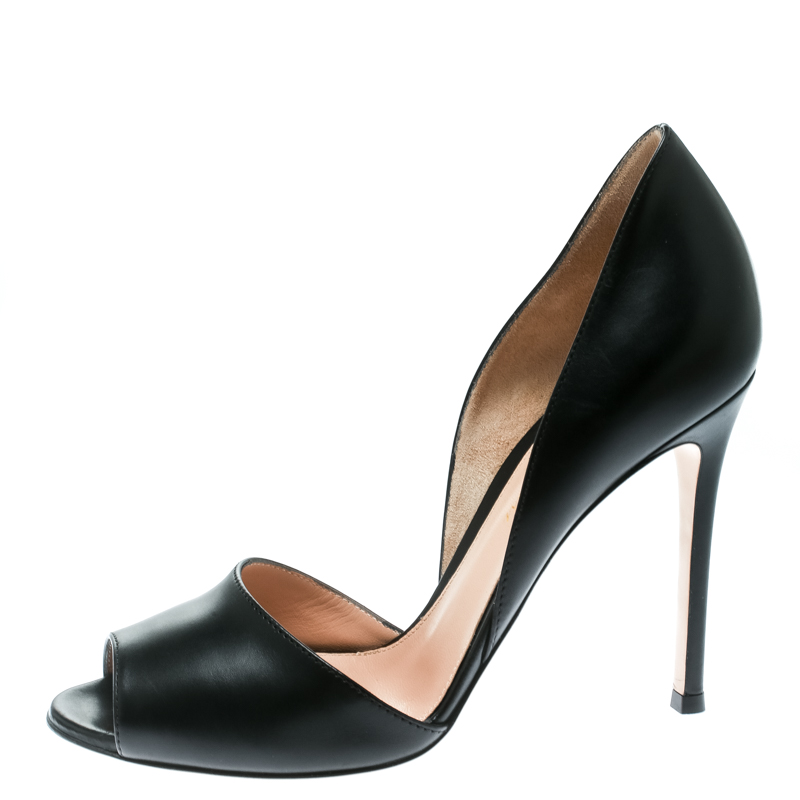 

Gianvito Rossi Black Leather Peep Toe D'orsay Pumps Size