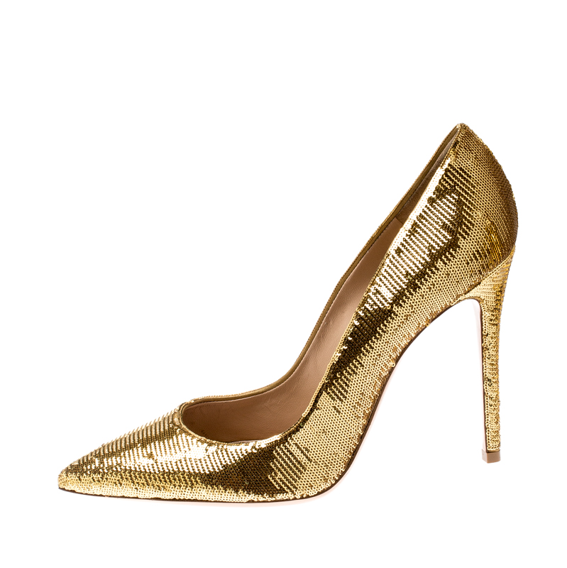 

Gianvito Rossi Metallic Gold Sequin Pointed Toe Pumps Size