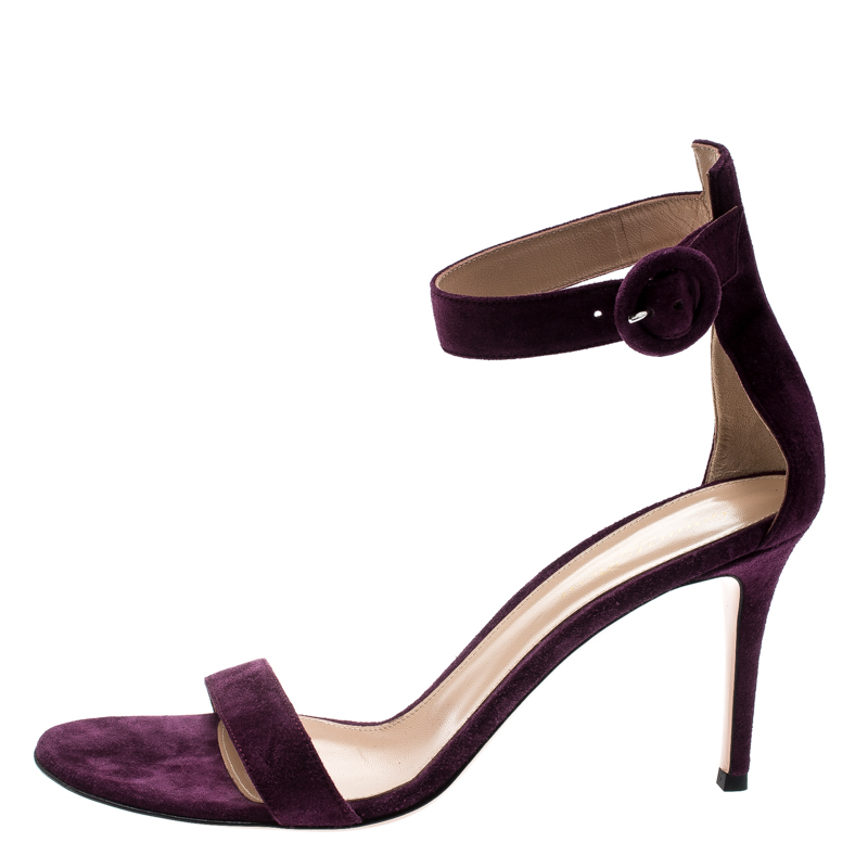 

Gianvito Rossi Purple Suede Portofino Ankle Strap Sandals Size