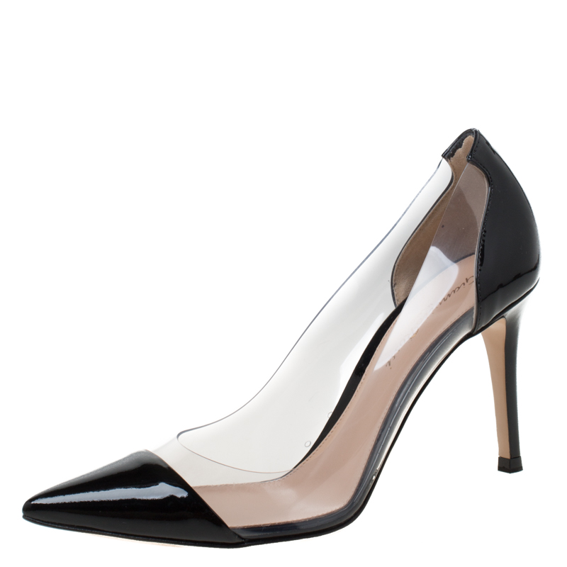 Pre Owned Gianvito Rossi Black Patent Leather and PVC Plexi Pumps Size 36