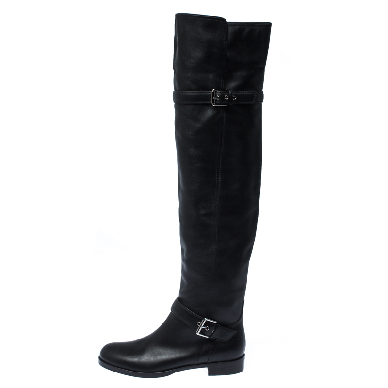 

Gianvito Rossi Black Leather Buckle Detail Over The Knee Boots Size