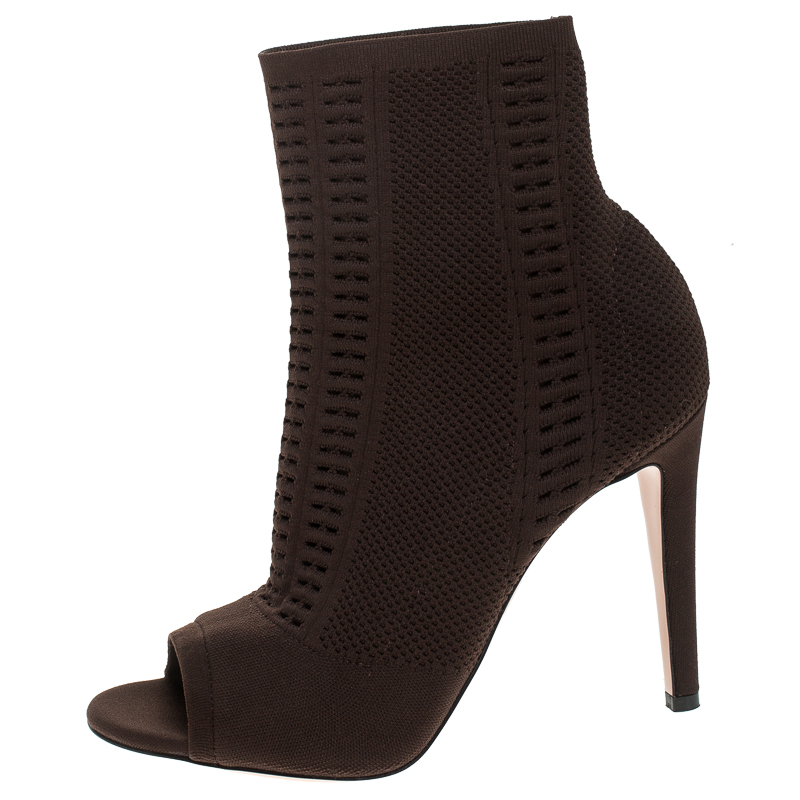 

Gianvito Rossi Brown Perforated Stretch Knit Vires Boots Size