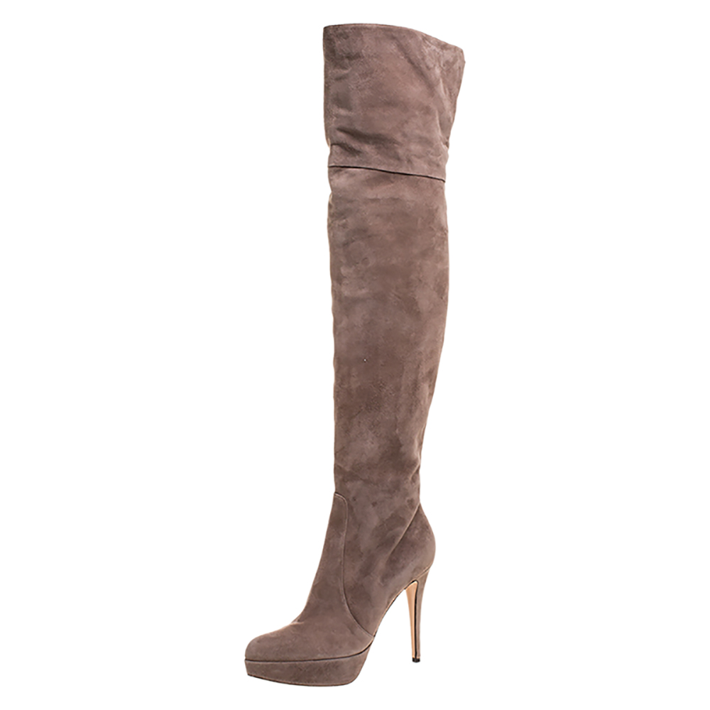 Pre-owned Gianvito Rossi Beige Suede Over The Knee Boots Size 39
