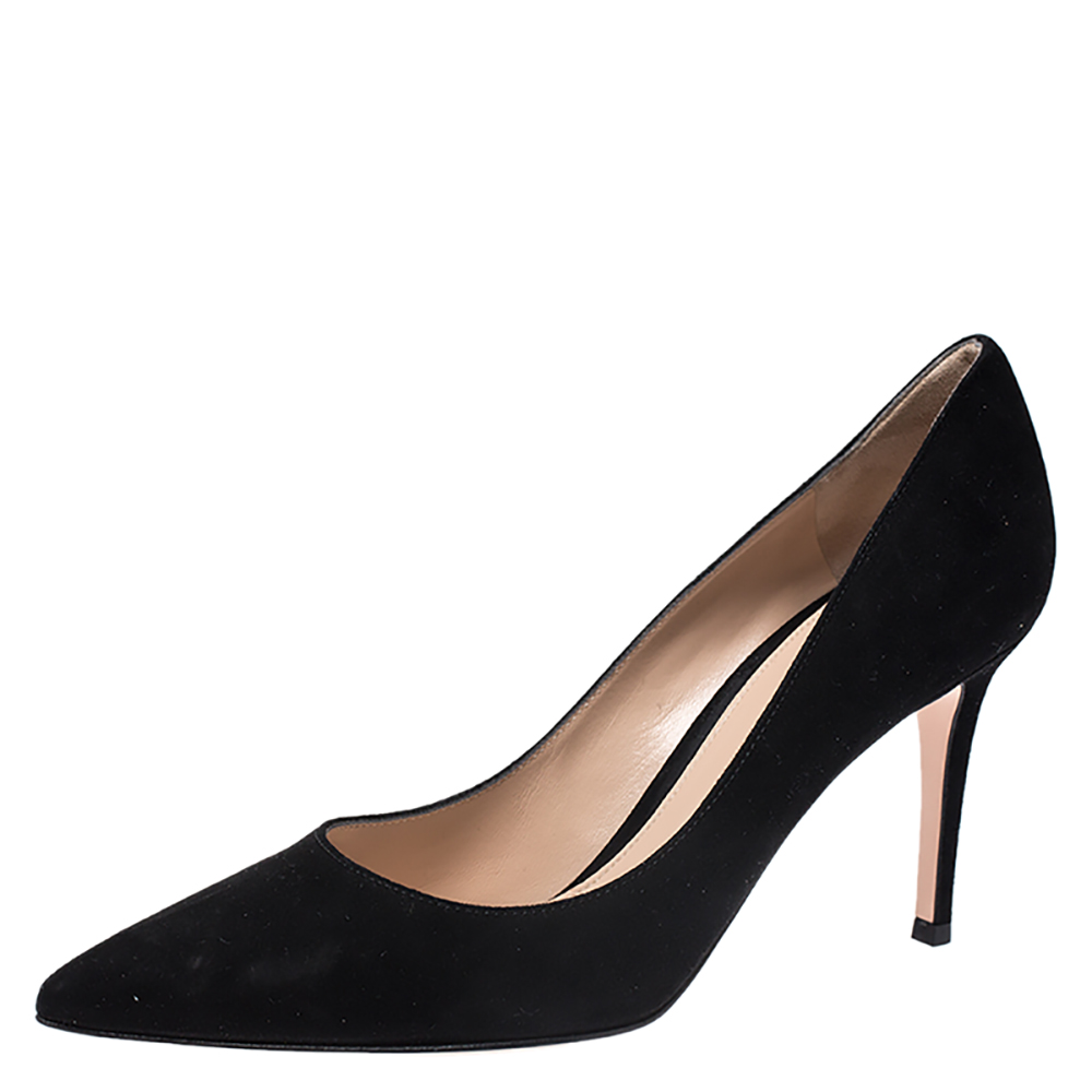 Gianvito Rossi Black Suede Pointed Toe Pumps Size 38