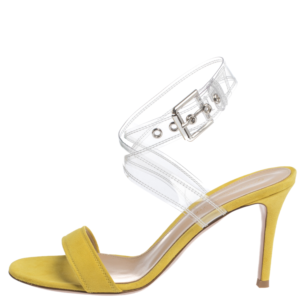 

Gianvito Rossi Yellow Suede And PVC Ankle Strap Sandals Size