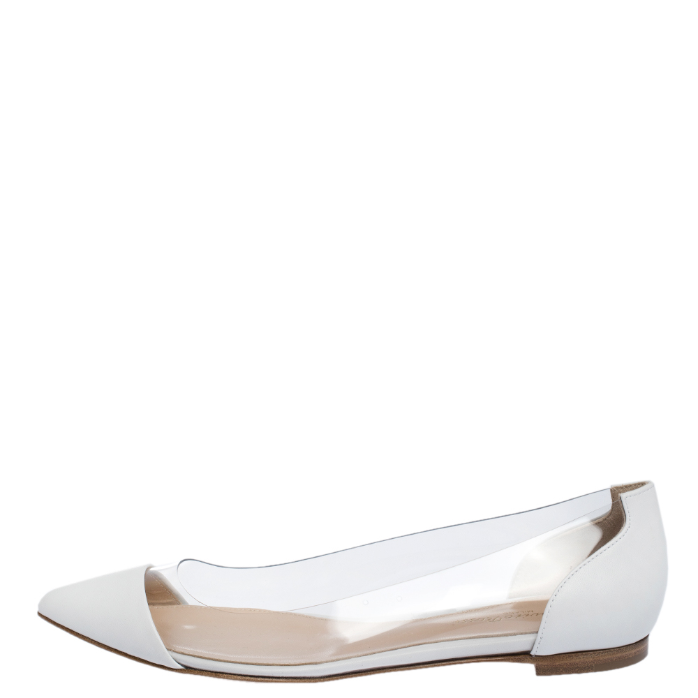 

Gianvito Rossi White PVC and Leather Plexi Pointed Toe Ballet Flats Size