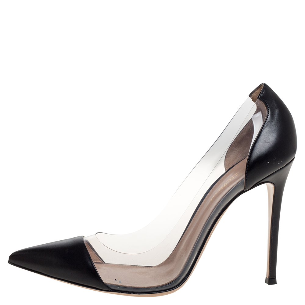 

Gianvito Rossi Black Leather And PVC Plexi Pointed Toe Pumps Size