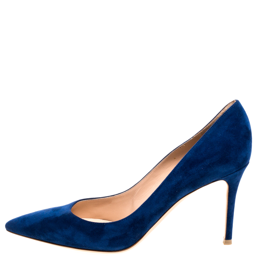 

Gianvito Rossi Blue Suede Leather Pointed Toe Pumps Size