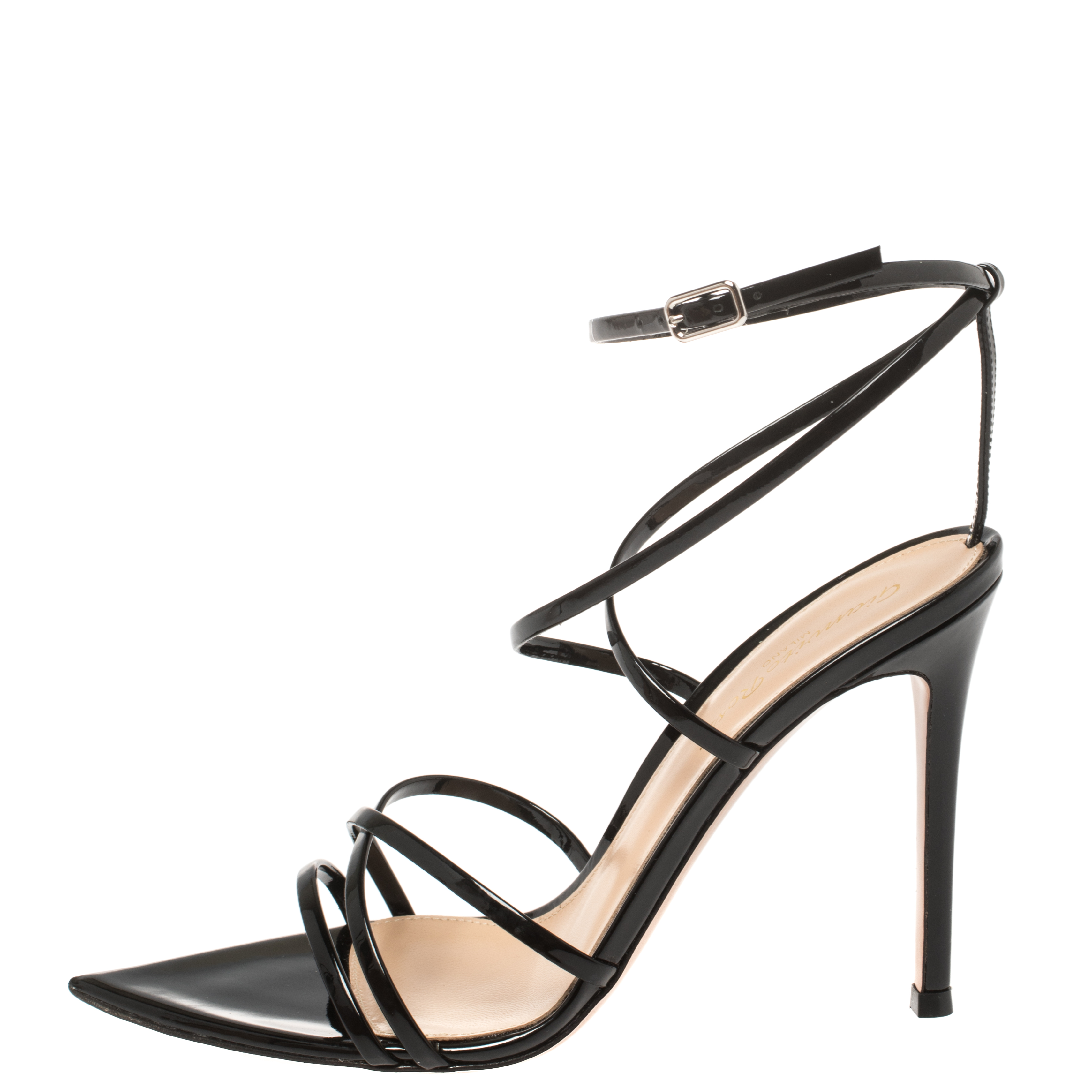 

Gianvito Rossi Black Patent Leather Kim Cross Ankle Strap Sandals Size