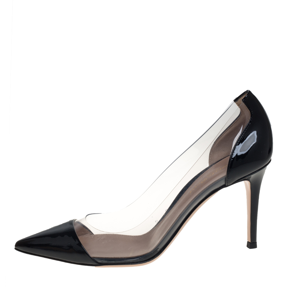 

Gianvito Rossi Black Patent Leather And PVC Plexi Pointed Toe Pumps Size