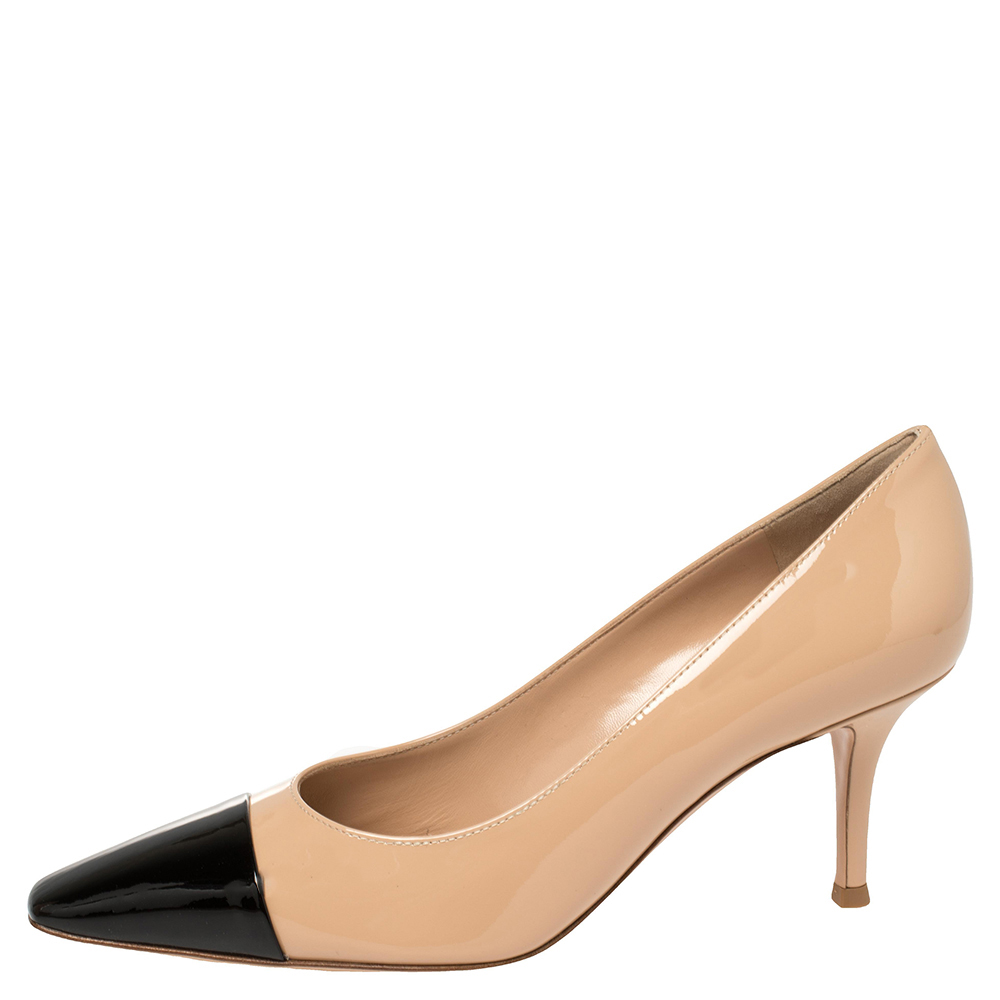 

Gianvito Rossi Beige/Black Patent Leather Lucy Pointed Toe Pumps Size