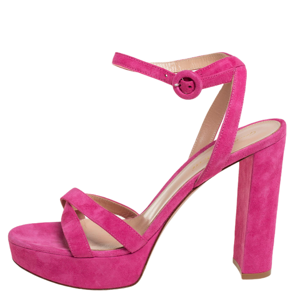

Gianvito Rossi Pink Suede Poppy Ankle Strap Sandals Size
