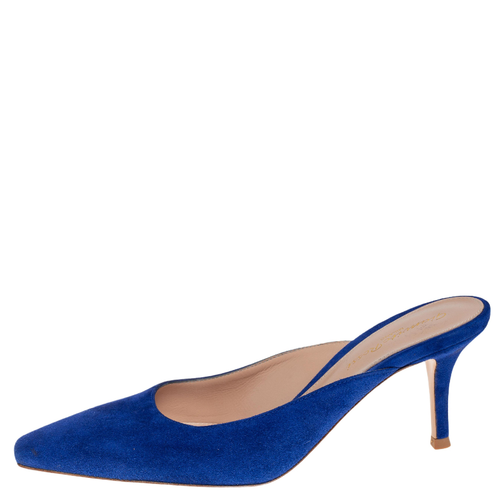 

Gianvito Rossi Blue Suede Paige Mules Size