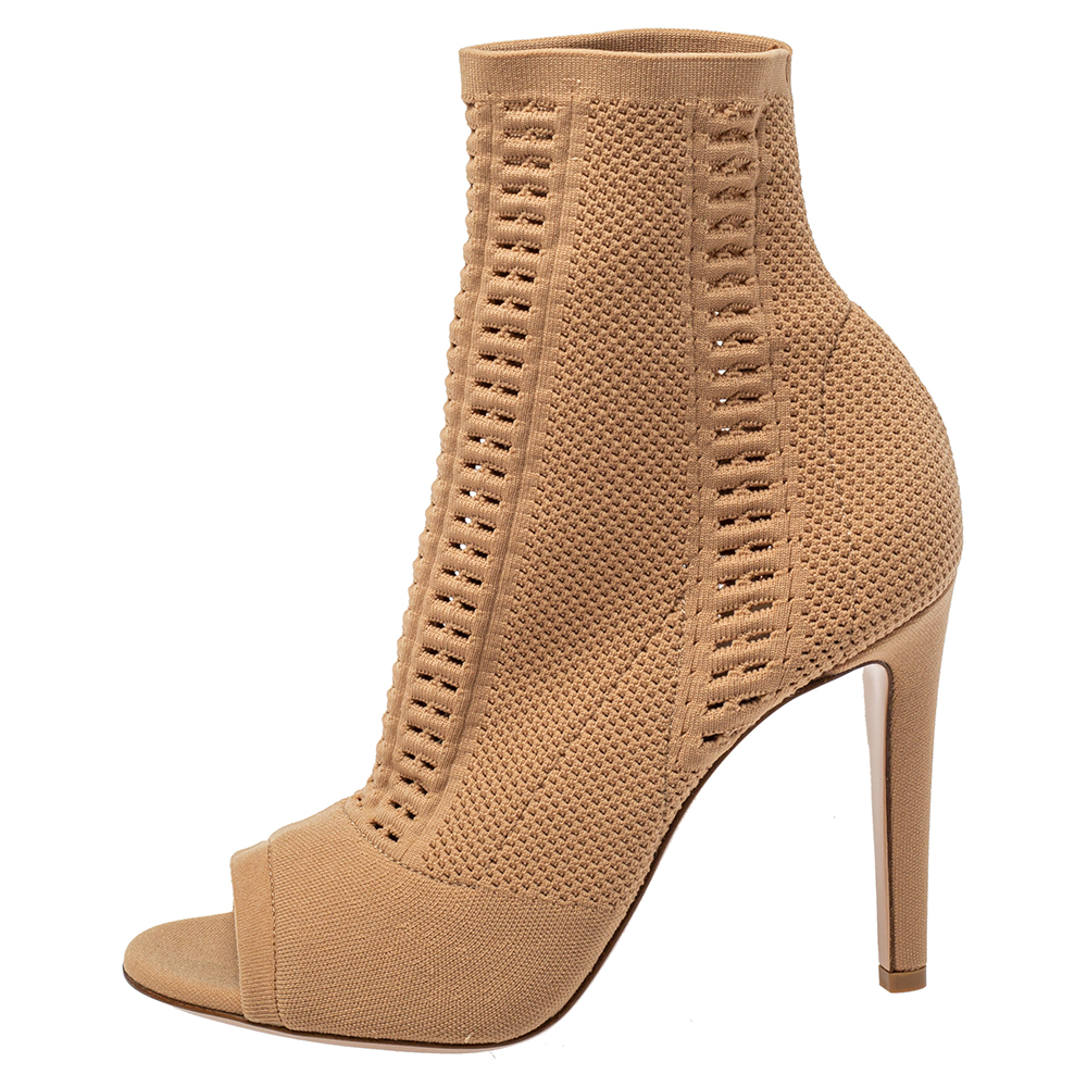 

Gianvito Rossi Beige Knit Fabric Open Toe Ankle Boots Size