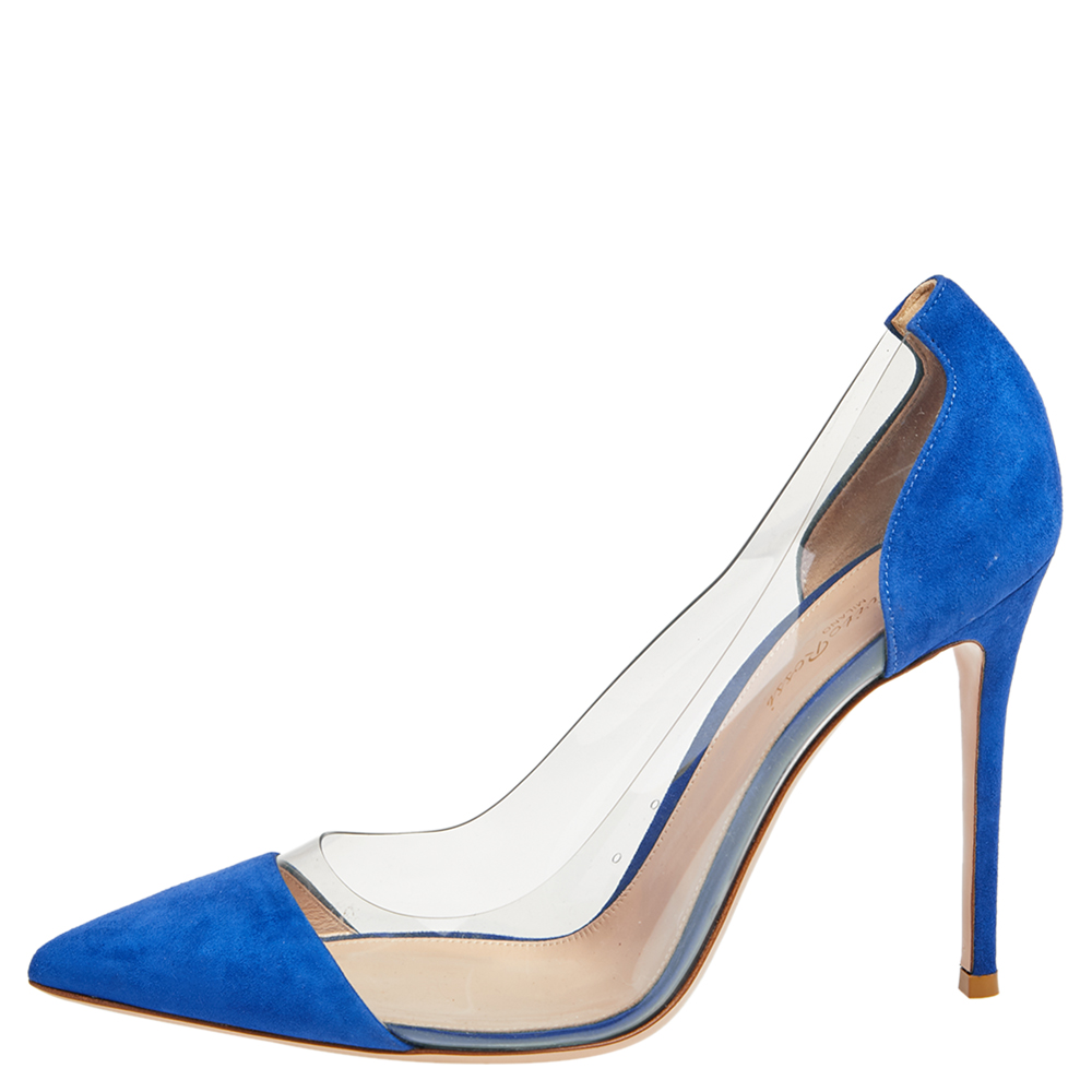 

Gianvito Rossi Blue Suede And PVC Plexi Pumps Size