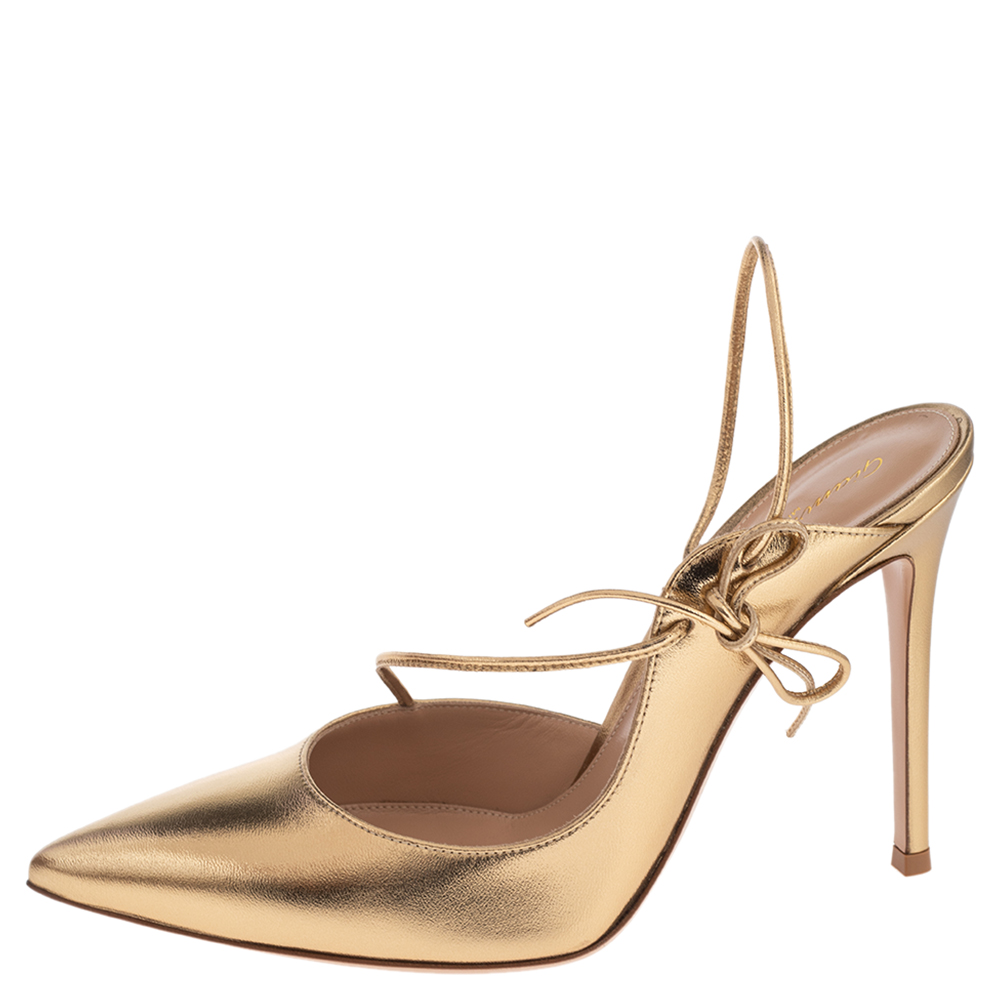 

Gianvito Rossi Metallic Gold Leather Irene Point-Toe Pumps Size