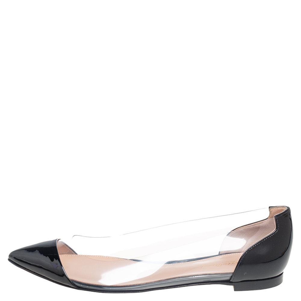 

Gianvito Rossi Black Patent Leather And PVC Plexi Pointed Toe Ballet Flats Size