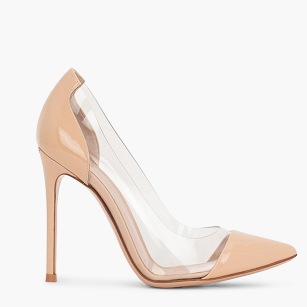 Pre Owned Gianvito Rossi Beige Patent Leather Plexi Stiletto Pumps Size EU 40